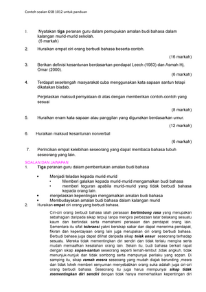 Kmm Soalan Spot Dan Jawapan Contoh Soalan Gsb 1012 Untuk Panduan 1 Nyatakan Tiga Peranan Guru Studocu