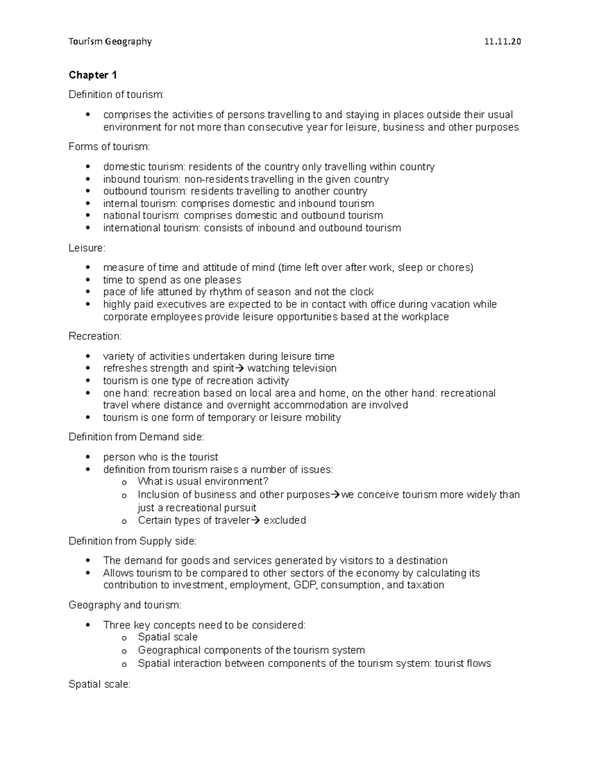 Tourism Geography Summary - Chapter 1 Definition of tourism: comprises ...