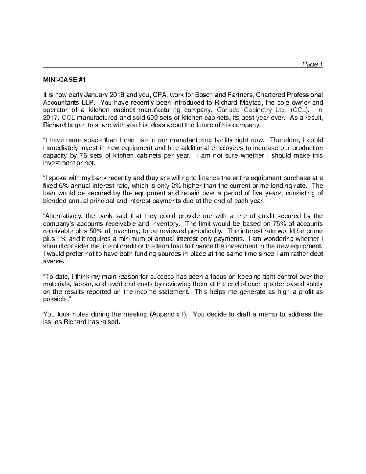 Mini-Case #1 - Mini Case 1 Assignment question - Page 1 MINI-CASE # It ...