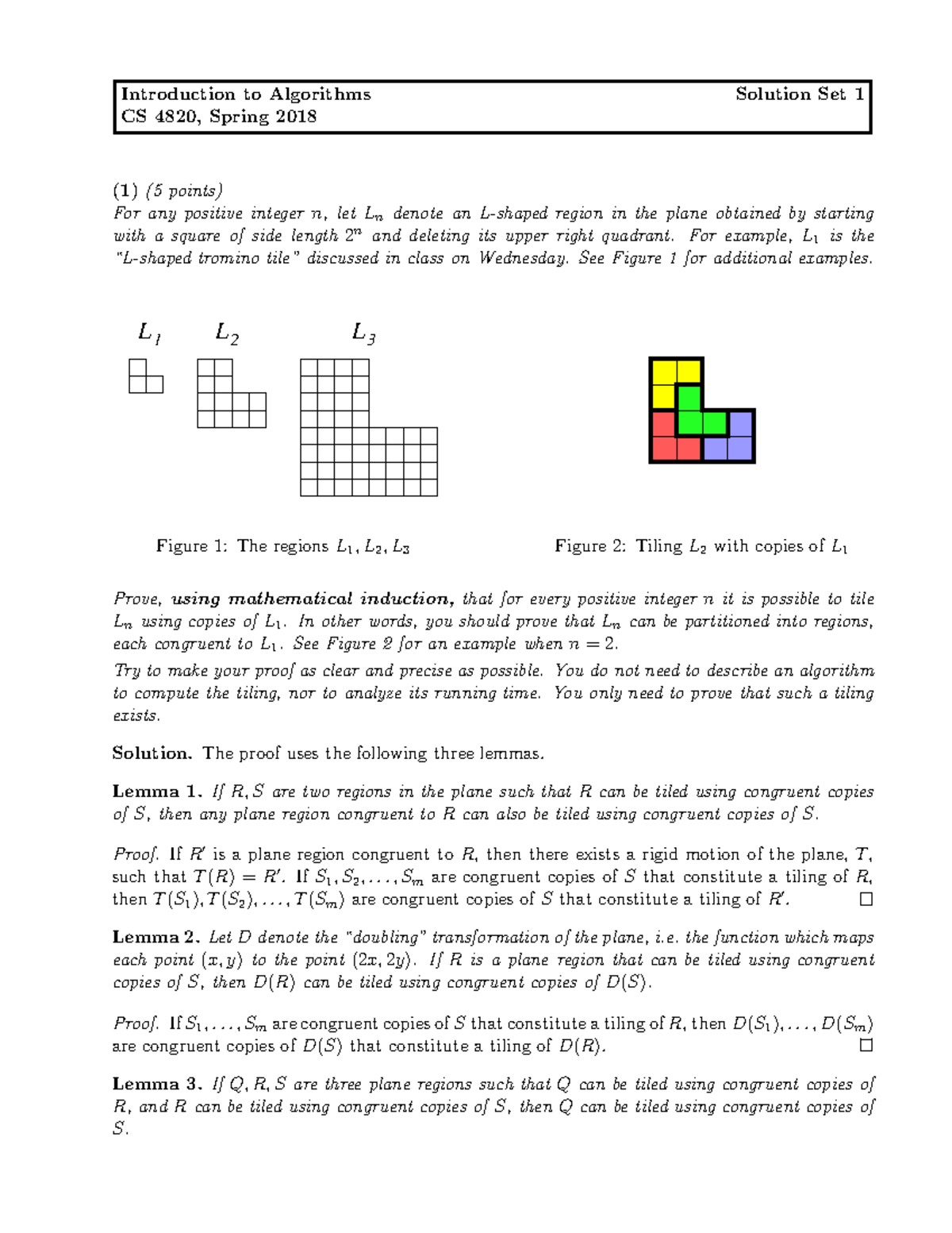 Sol1 - Solutions to assignment 1 - Introduction to Algorithms Solution ...