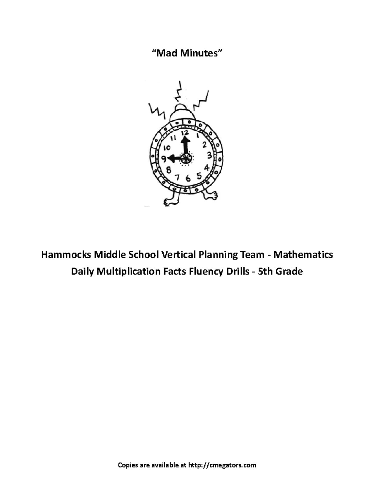 Mad Minutes 5th Grade Dailies “Mad Minutes” Hammocks Middle School