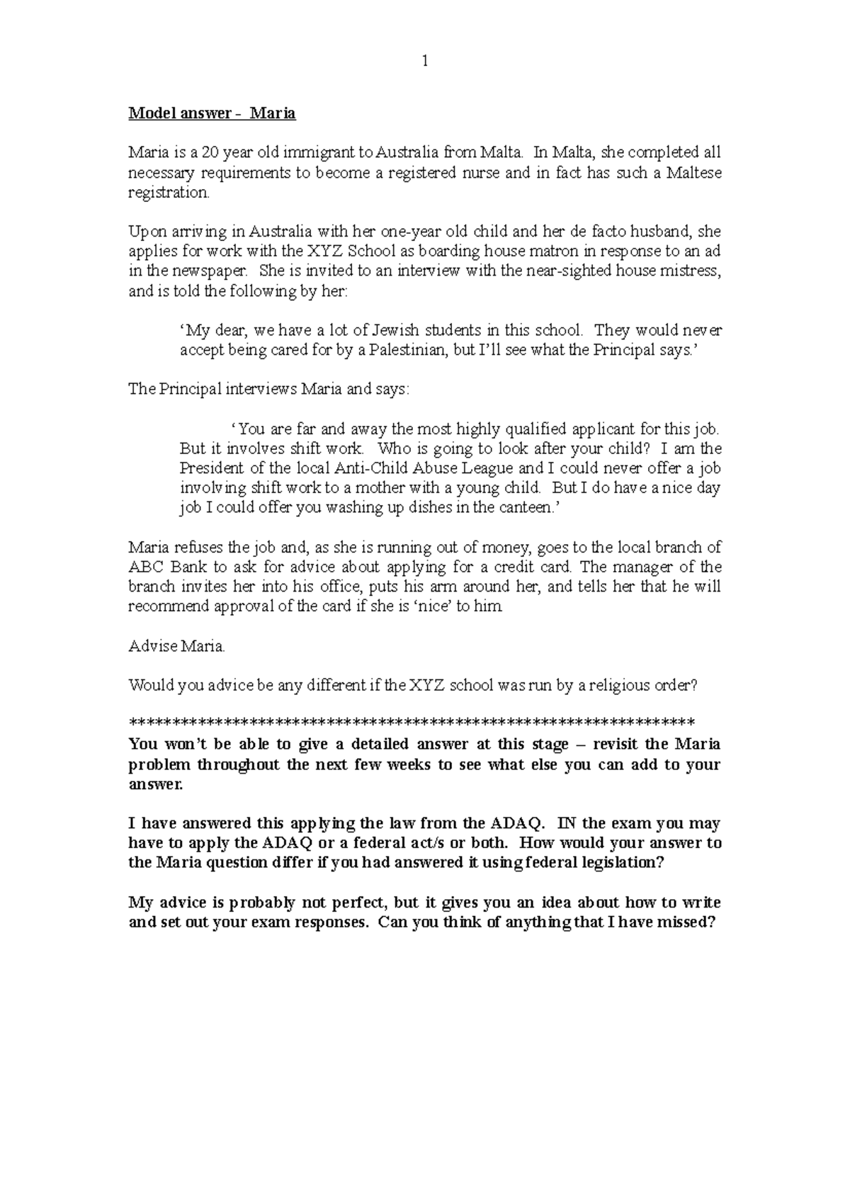 Answer to Maria problem 2020 final - Model answer - Maria Maria is a 20 ...