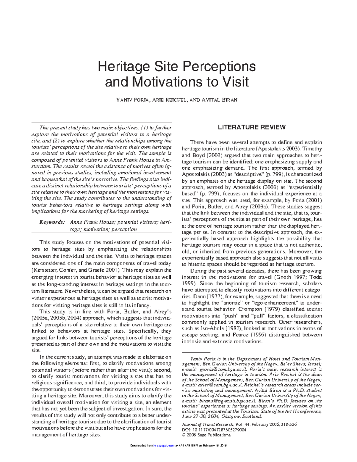 Heritage Site Perceptions - 10/0047287505279004FEBRUARY 2006JOURNAL OF ...