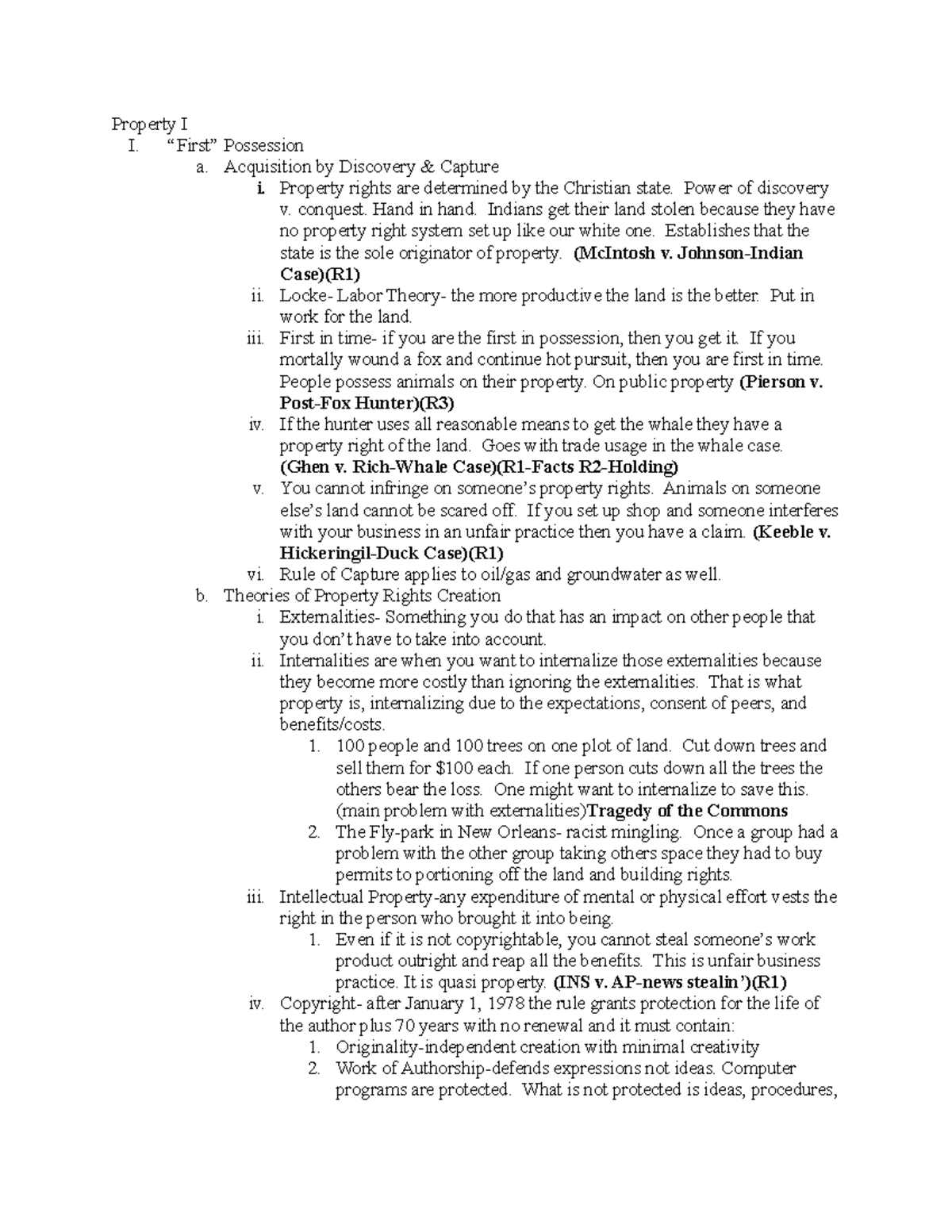 Property I - Outline - Property I I. “First” Possession a. Acquisition ...