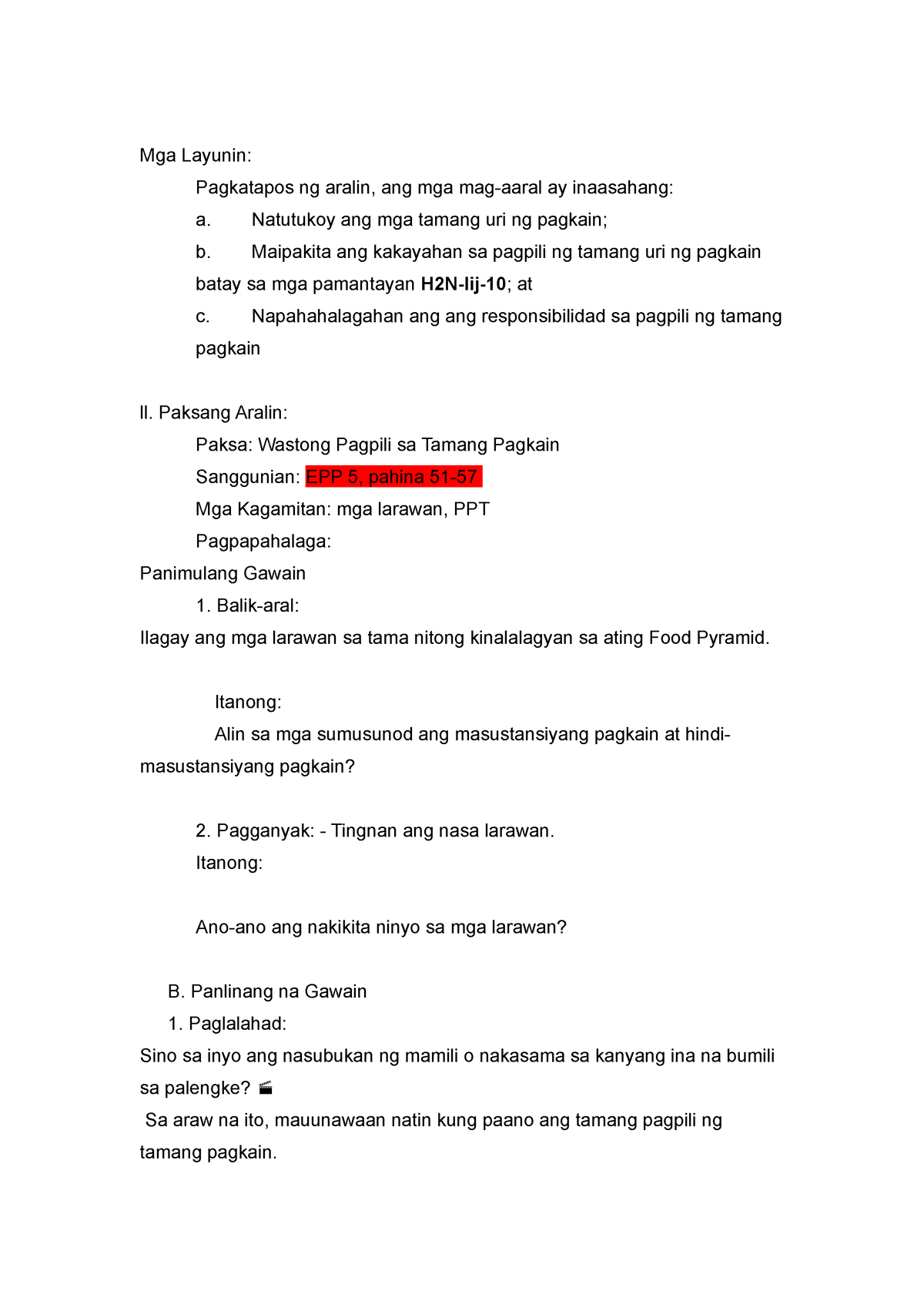 Lesson PLAN - YES - Mga Layunin: Pagkatapos ng aralin, ang mga mag ...