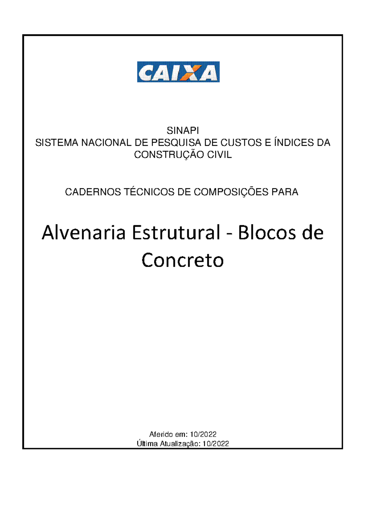 Sinapi CT Alvenaria Estrutural Concreto 10 2022 - Última Atualização ...