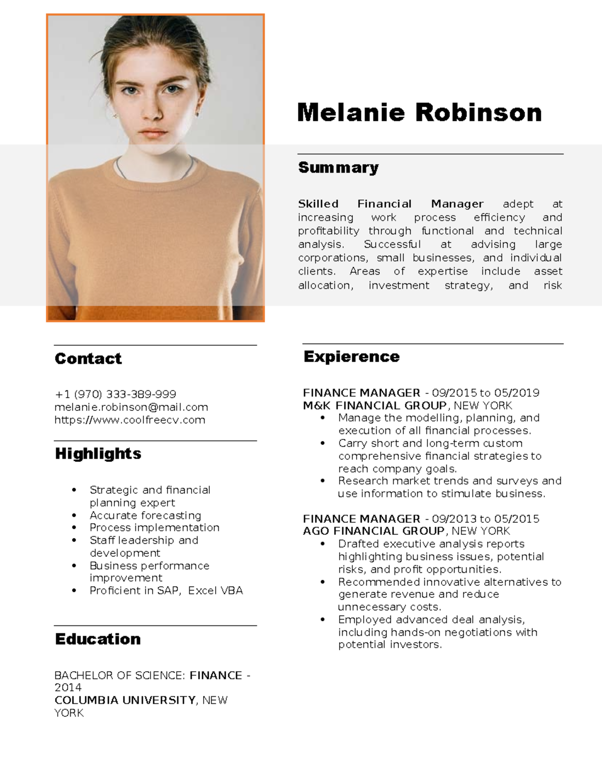 CV Template 0011 - Law notes - Melanie Robinson Expierence FINANCE ...