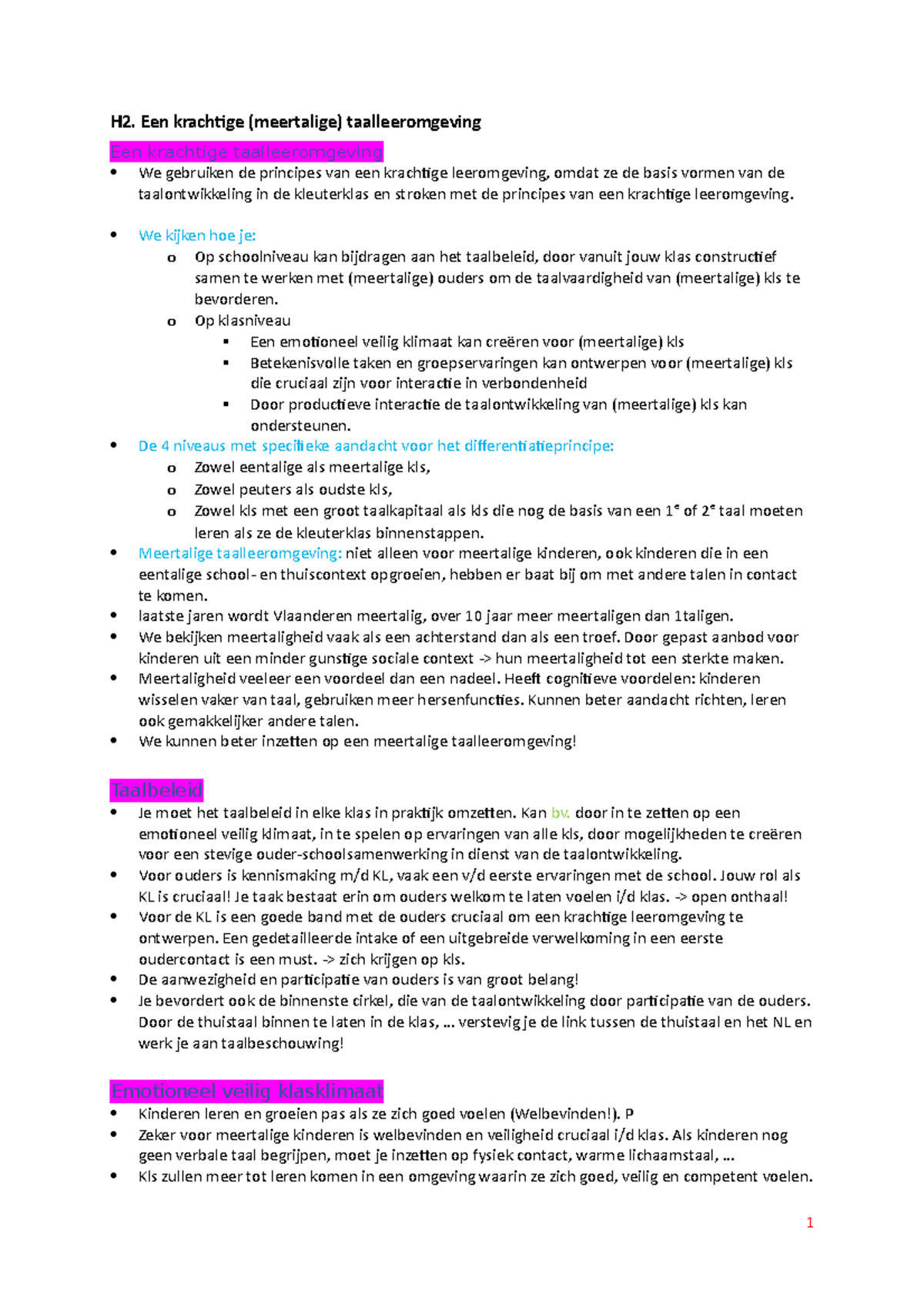 Samenvatting Meer-talig Kleuteronderwijs - H2. Een Krachtige ...