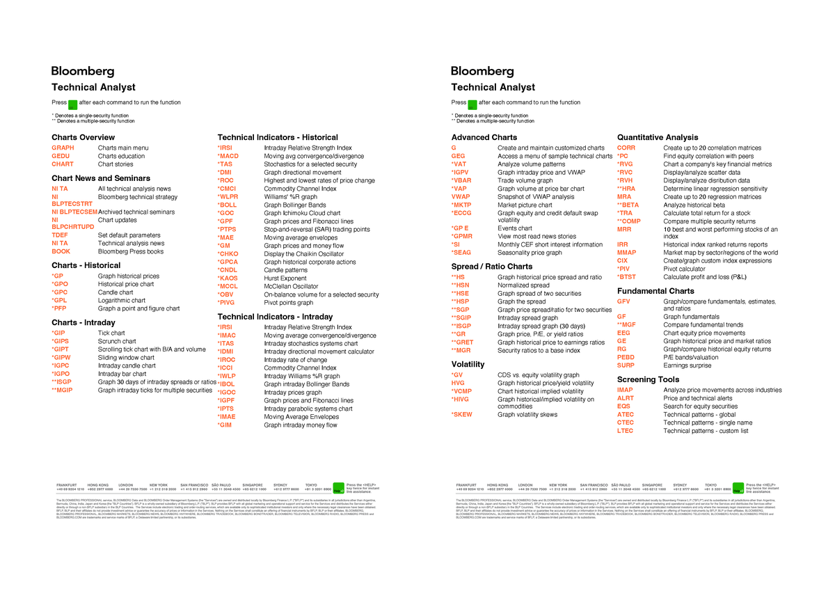 Bbg Cheat Sheets - Charts Overview GRAPH Charts Main Menu GEDU Charts ...