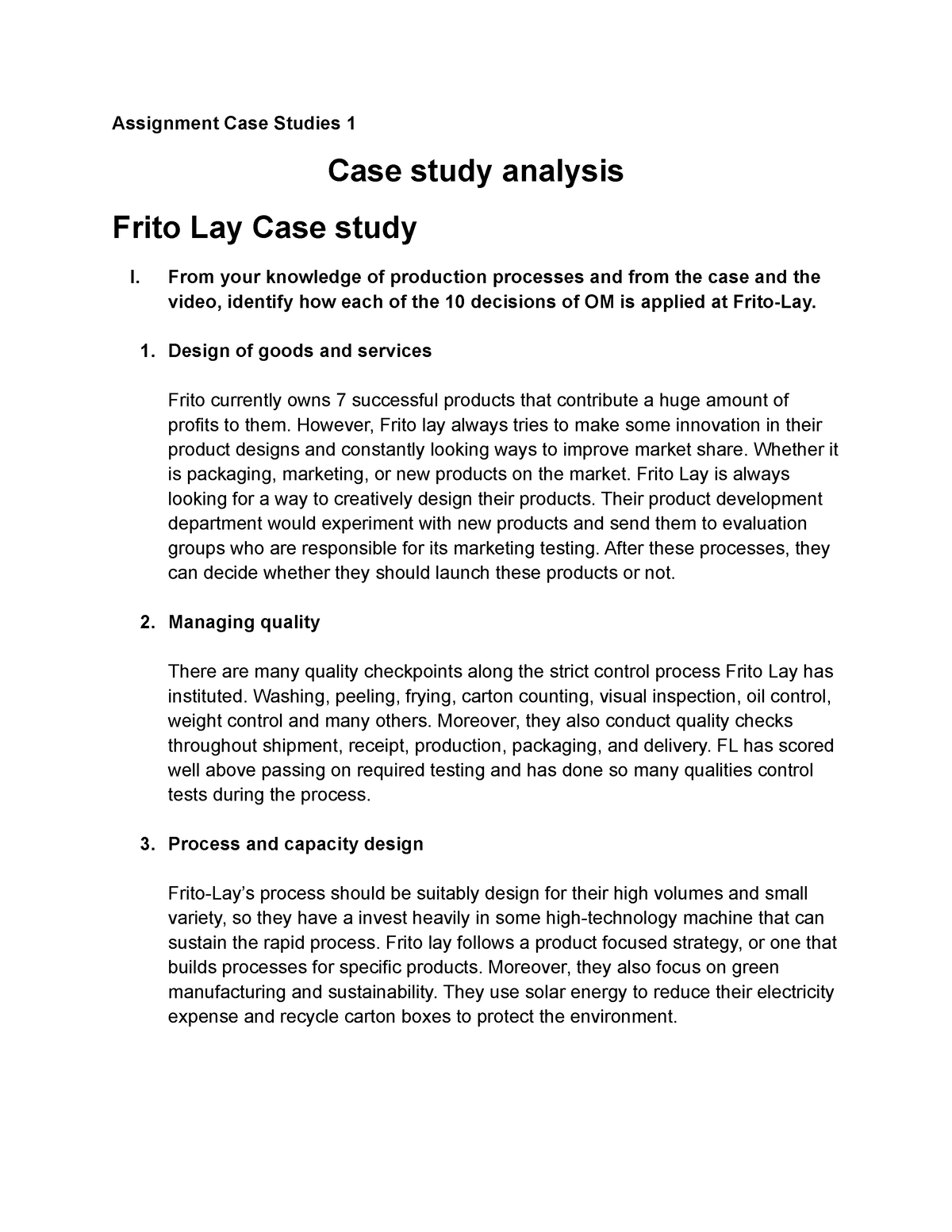 CA- SCOMT CASE Study 1 Frito LAY COMPANY - Assignment Case Studies 1 ...