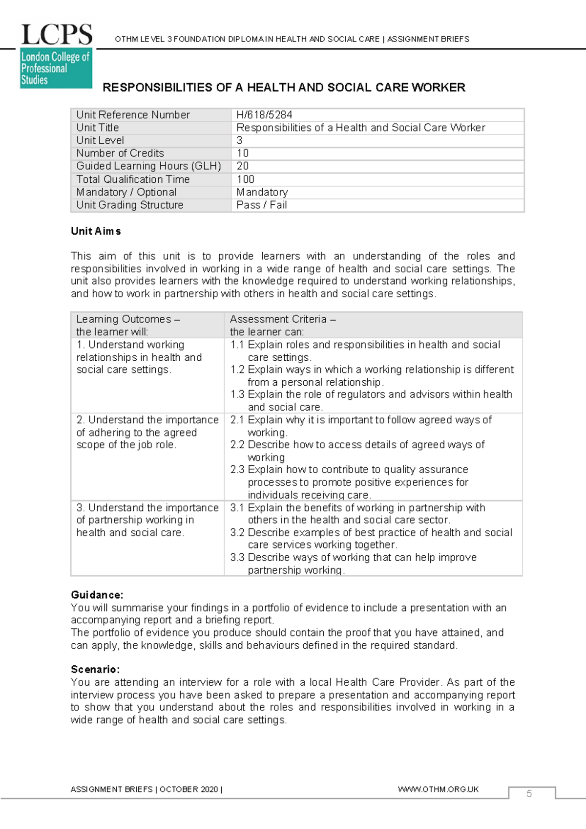 Responsibilities of a Health and Social Care Worker OTHM LEVEL 3