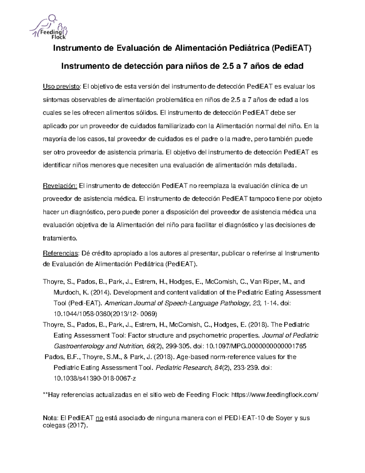 Pedi EAT Screener 2 5 7yrs Spanish 2019 8 19 - Instrumento de ...