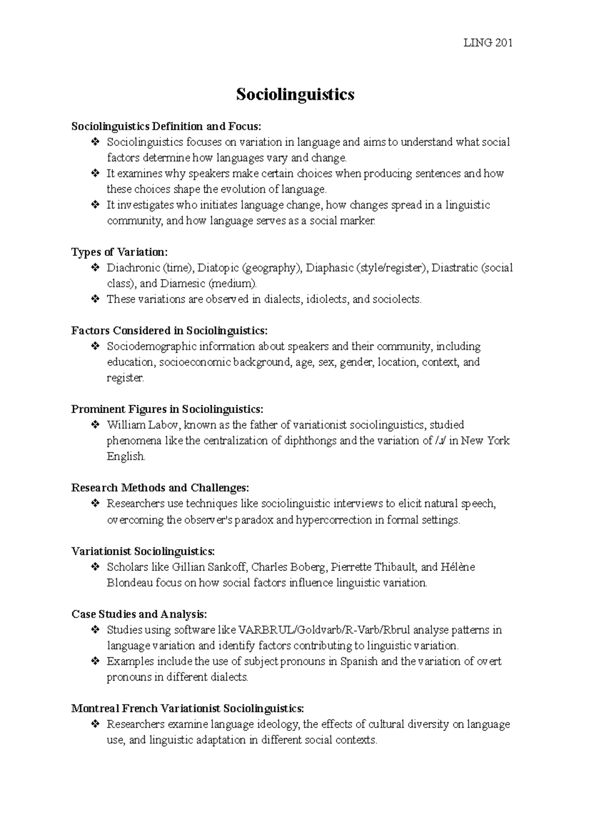 Sociolinguistics - LING 201 - LING 201 Sociolinguistics ...