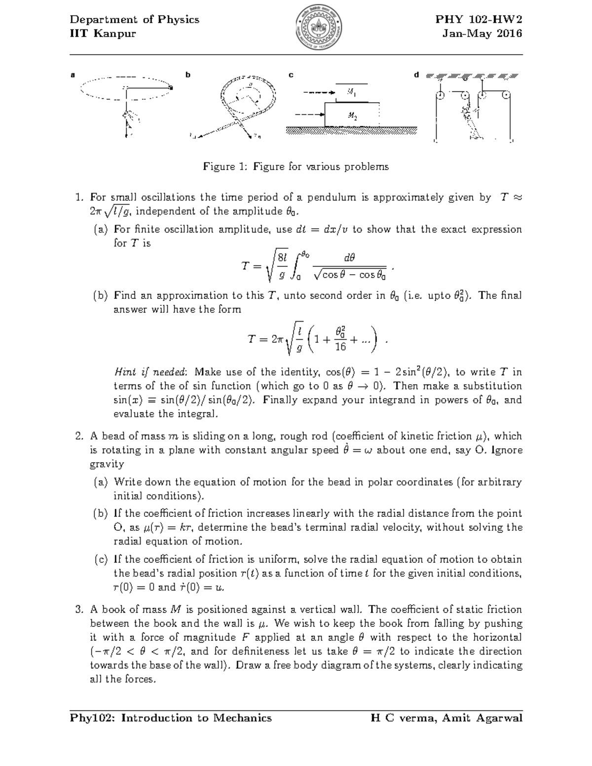 HW2 - HW2 - Department Of Physics IIT Kanpur PHY 102-HW Jan-May 2016 A ...