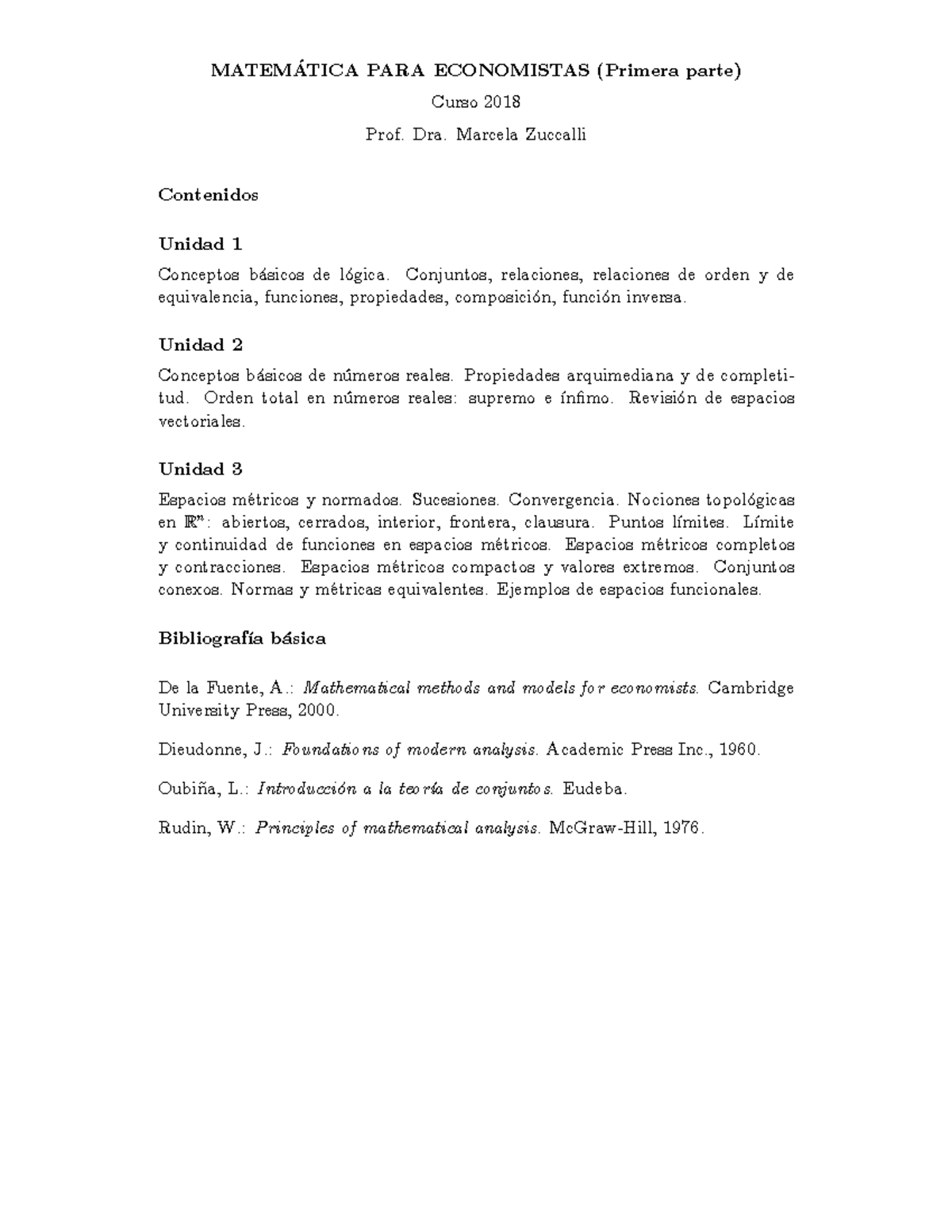 Programa matematicas parte 1 - MATEM¡TICA PARA ECONOMISTAS (Primera ...