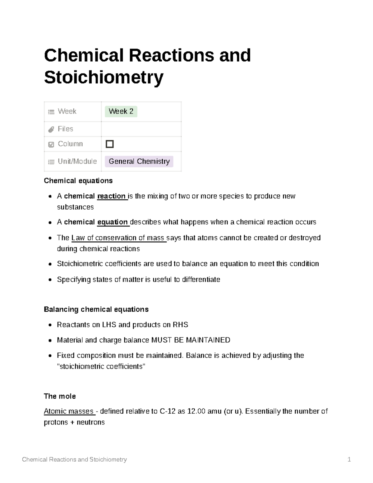 Chemical Reactions and Stoichiometry - Chemical Reactions and ...