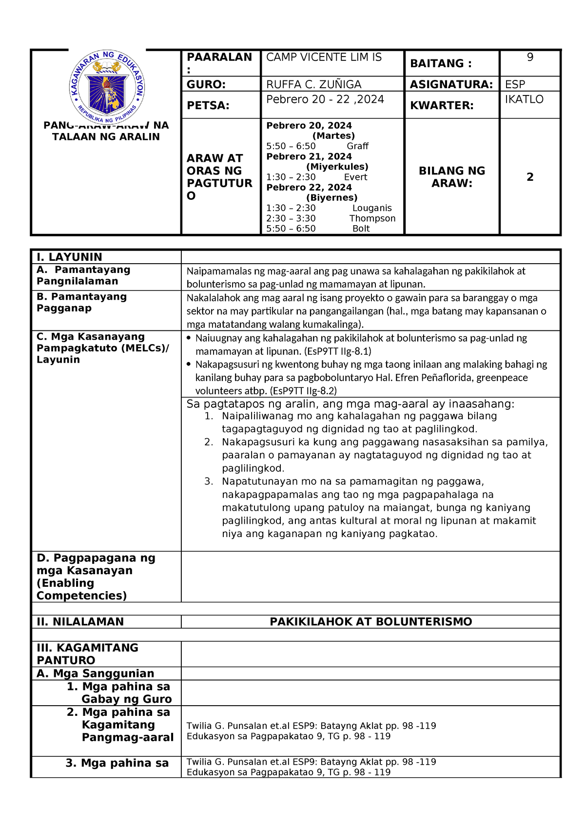 8.1 - 8.2 Pakikilahok at Bolunterismo - PANG-ARAW-ARAW NA TALAAN NG ...