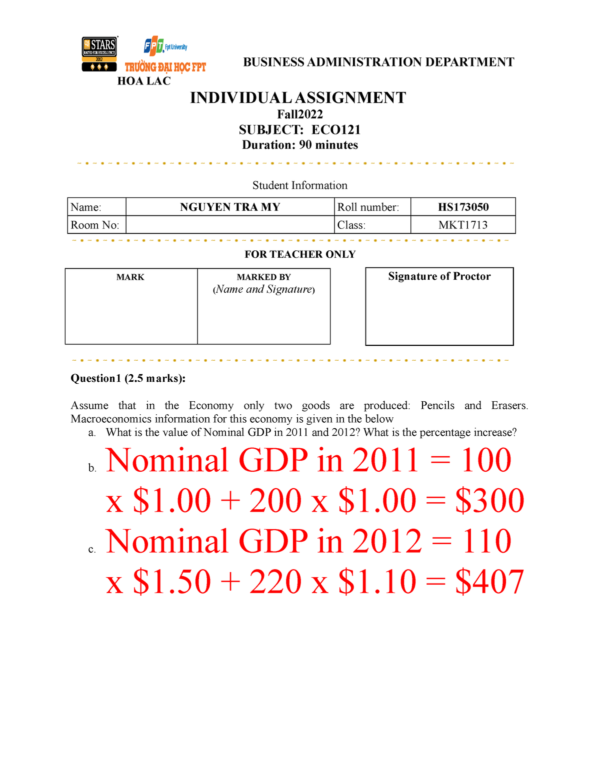 ECO121 Test 02 Individual Assignment 02 - HOA LAC BUSINESS ...