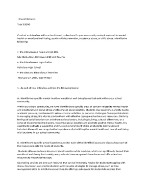 Fundamentals of Diverse Learners D096 Task 3 - Fundamentals of Diverse ...