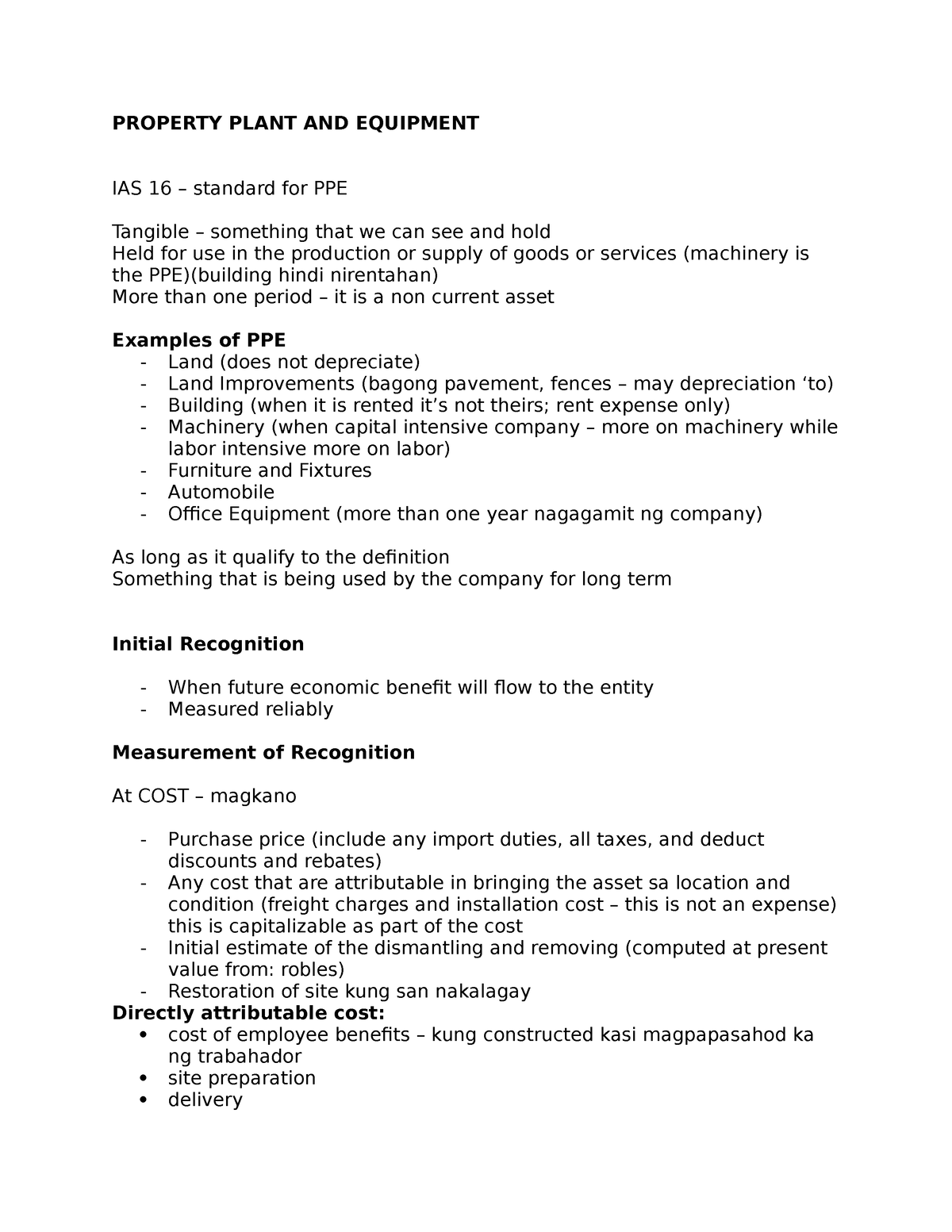 Property Plant And Equipment - PROPERTY PLANT AND EQUIPMENT IAS 16 ...