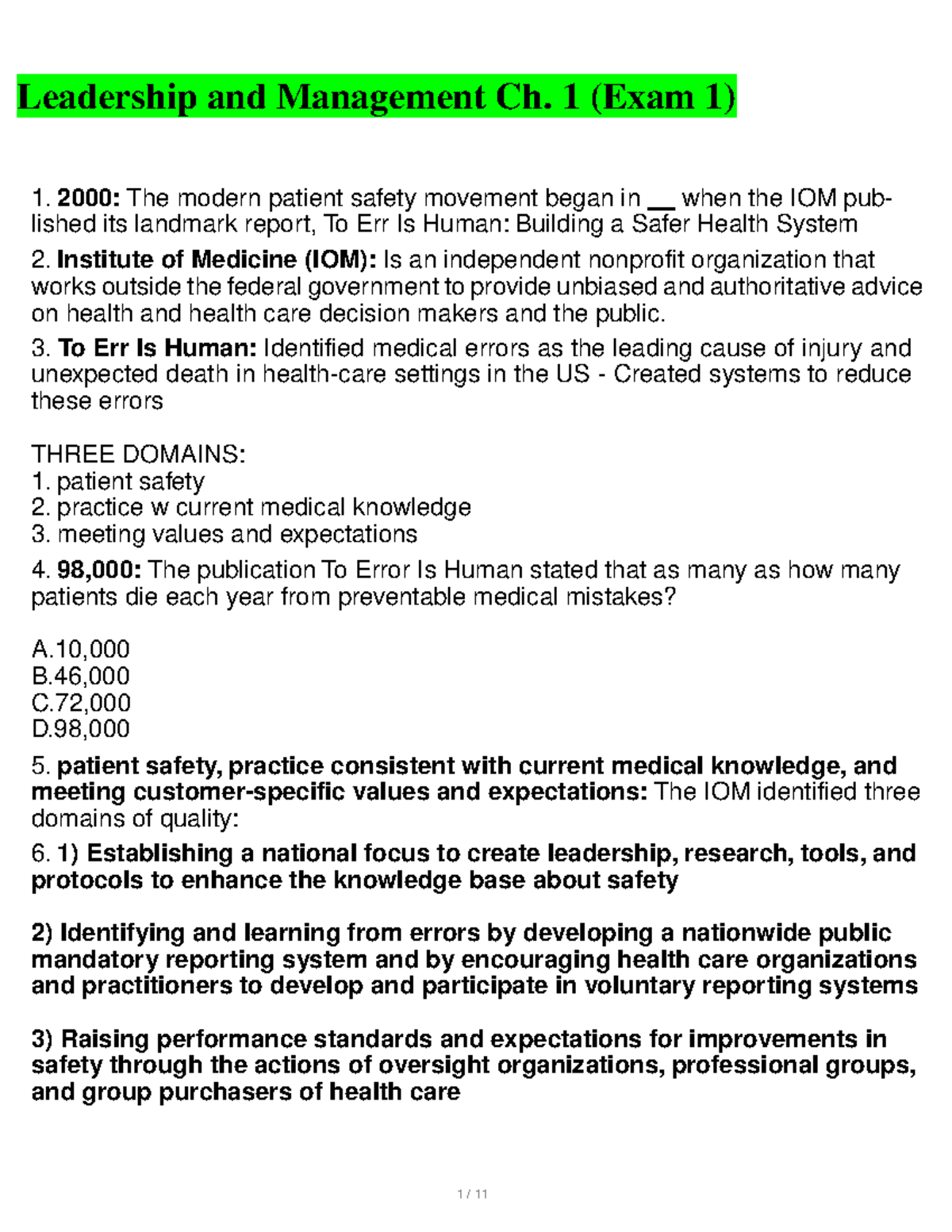 Leadership And Management Ch. 1 (Exam 1) - Leadership And Management Ch ...