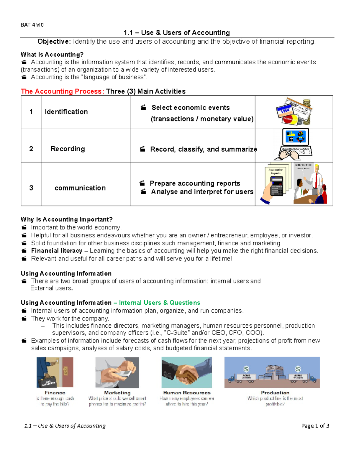 Chapter 1.1 Use & Users of Accounting Notes - BAT 4M 1 – Use & Users of ...