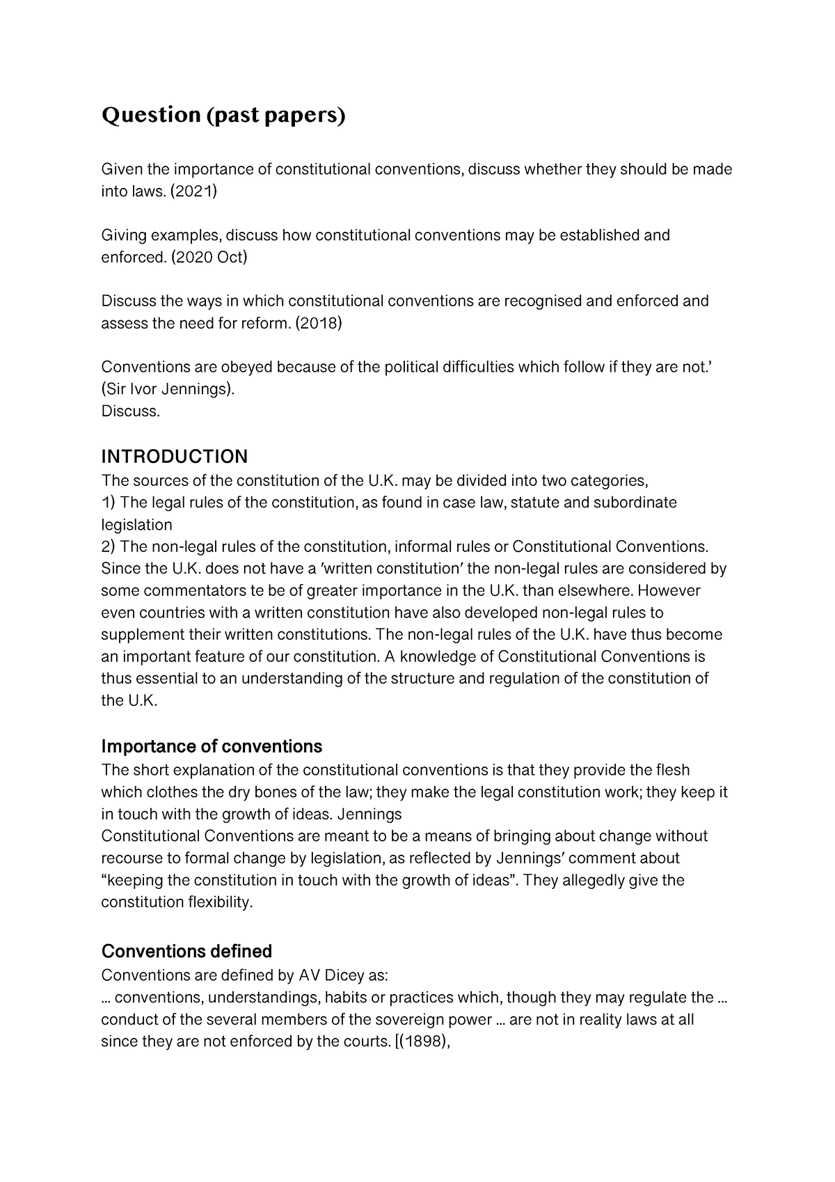 Conventions - This document contain a detailed essay answer on ...