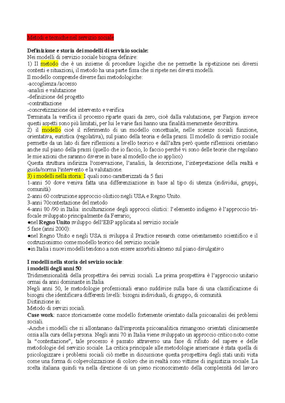 Metodi E Tecniche Del Servizio Sociale
