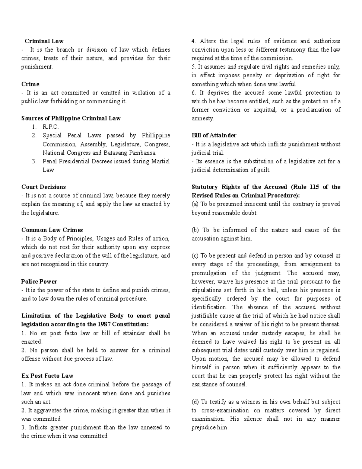 Criminal Law 1 - Criminal Law It is the branch or division of law which ...