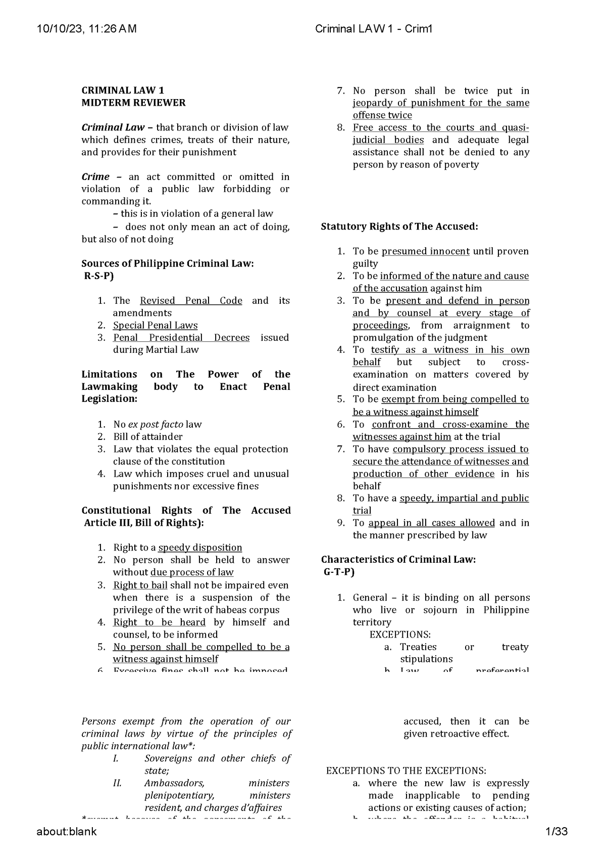 Criminal LAW 1 - Crim1 - CRIMINAL(LAW(1( MIDTERM(REVIEWER( ( - Studocu