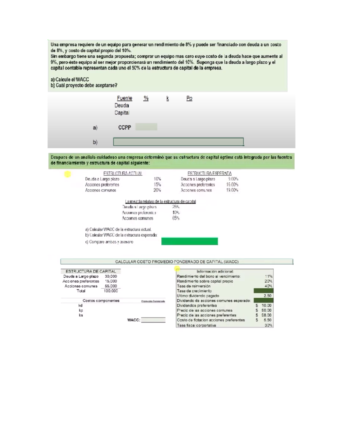 Ejercicios Wacc Wacc Es El Promedio Ponderado Entre El Costo Financiero Y El Costo Del Capital 2427