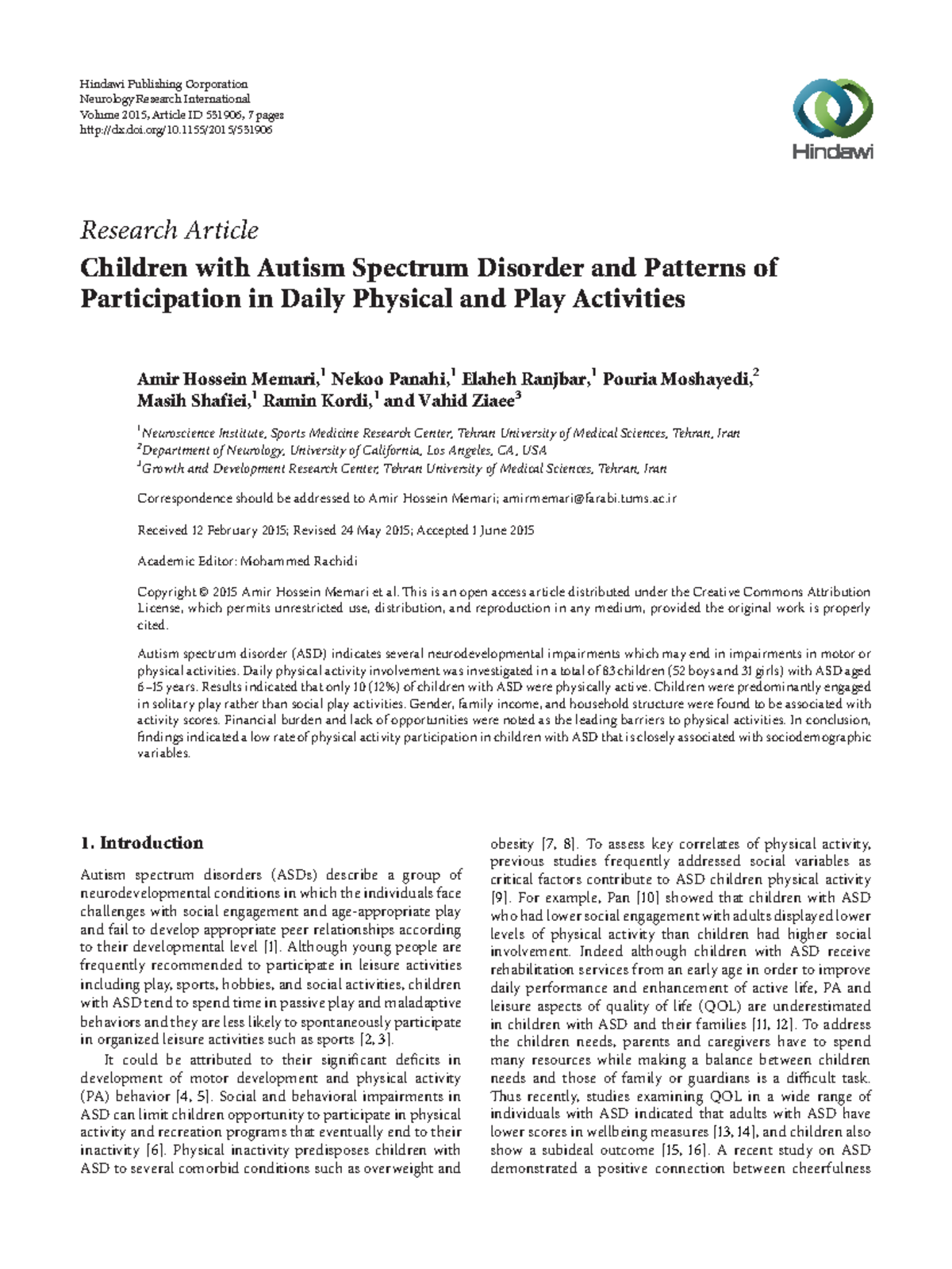 Autism 1 - Research Article Children with Autism Spectrum Disorder and ...