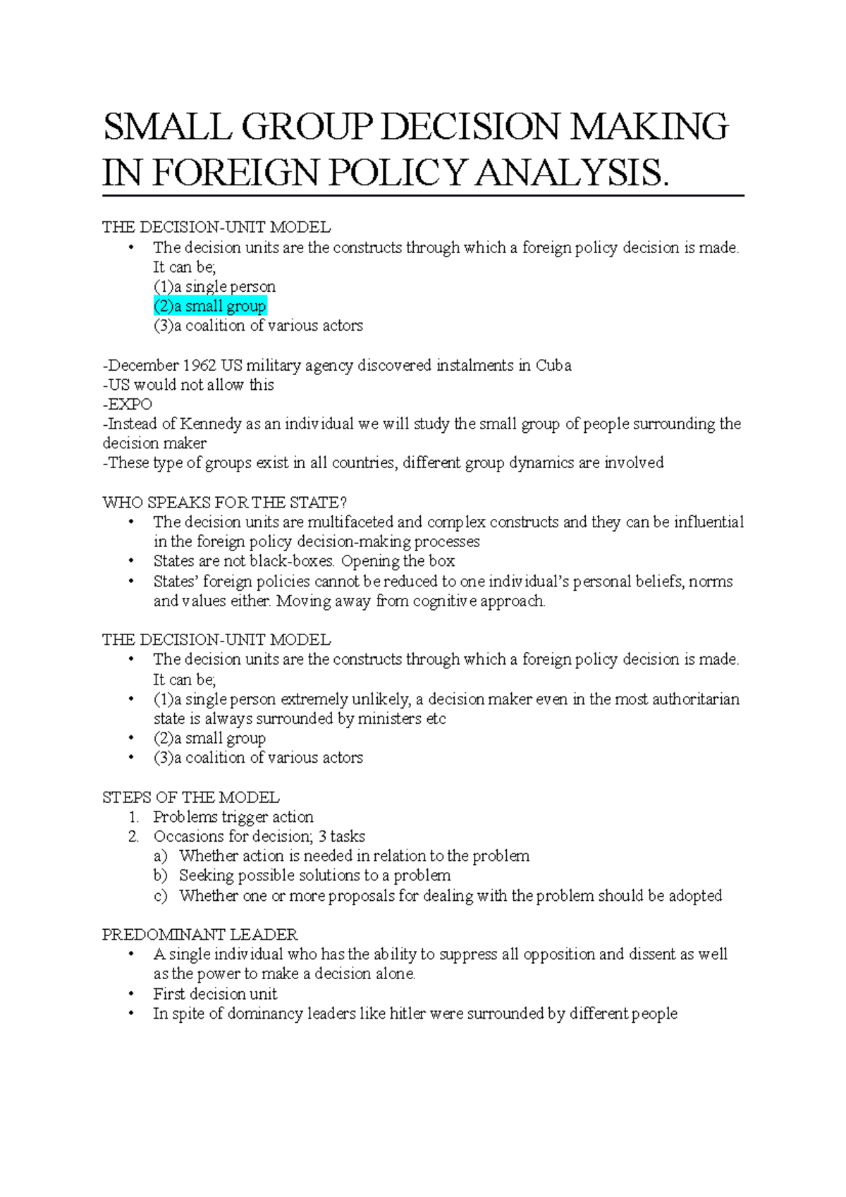 Small Group Decision Making in Foreign Policy Analysis - Studocu