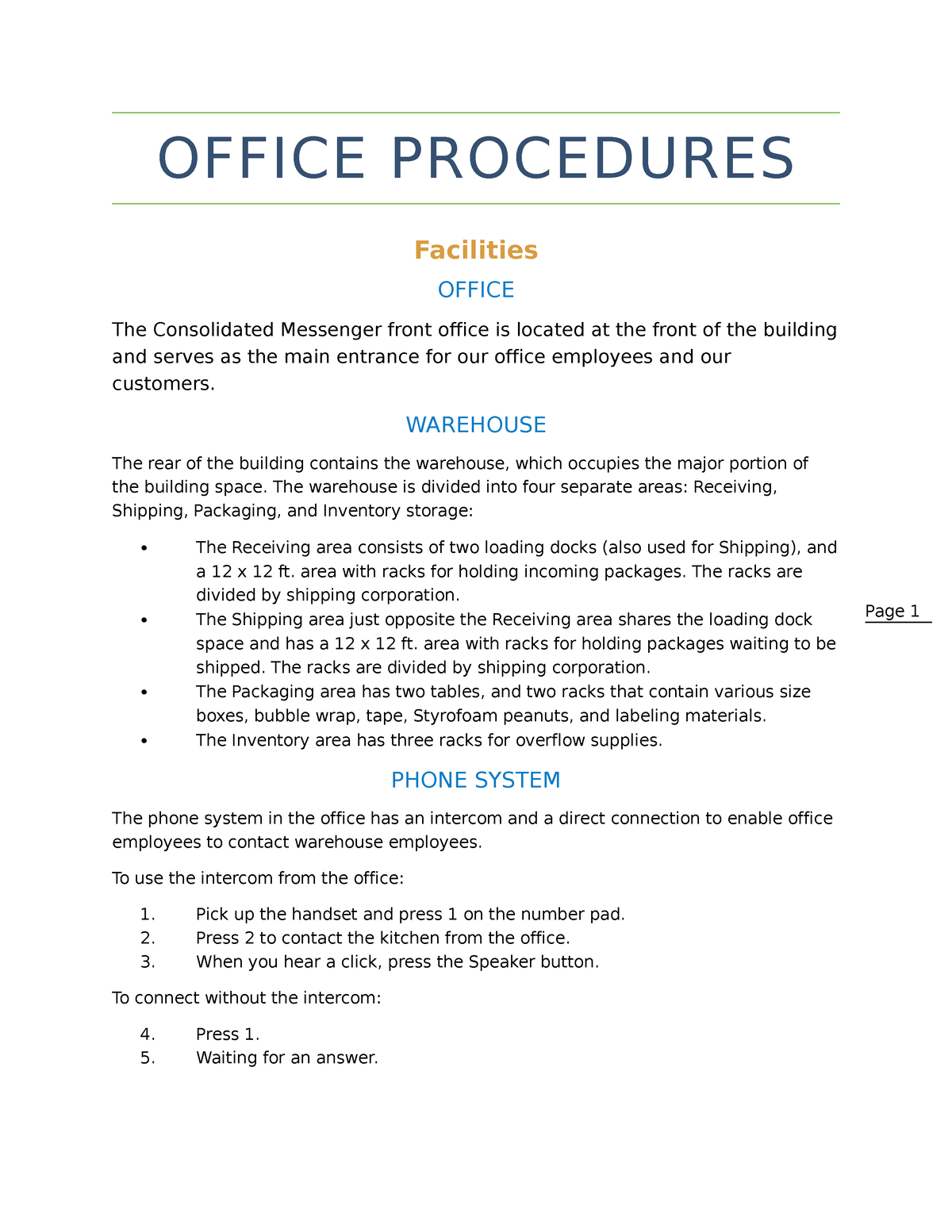 Day1-2 - PLS - OFFICE PROCEDURES Facilities OFFICE ####### The ...