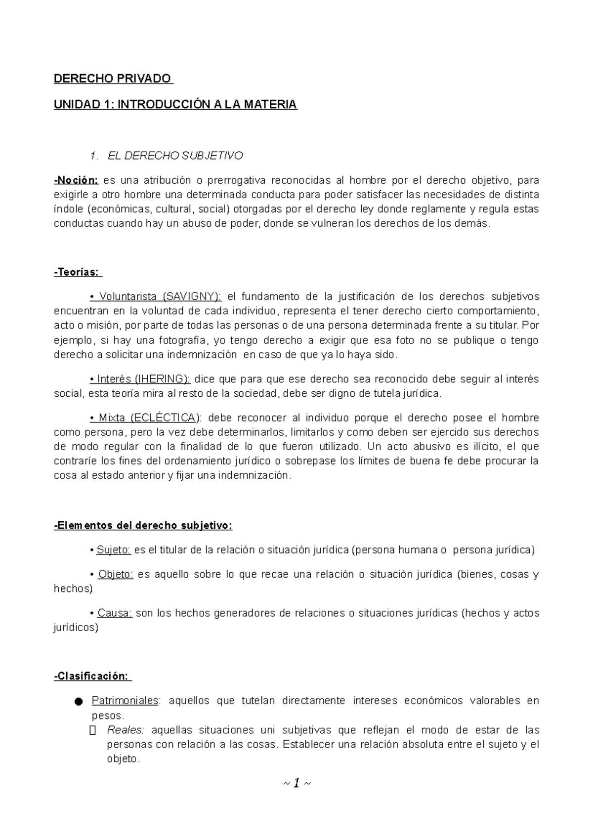 Derecho Privado 1 Resumen Final - DERECHO PRIVADO UNIDAD 1 ...