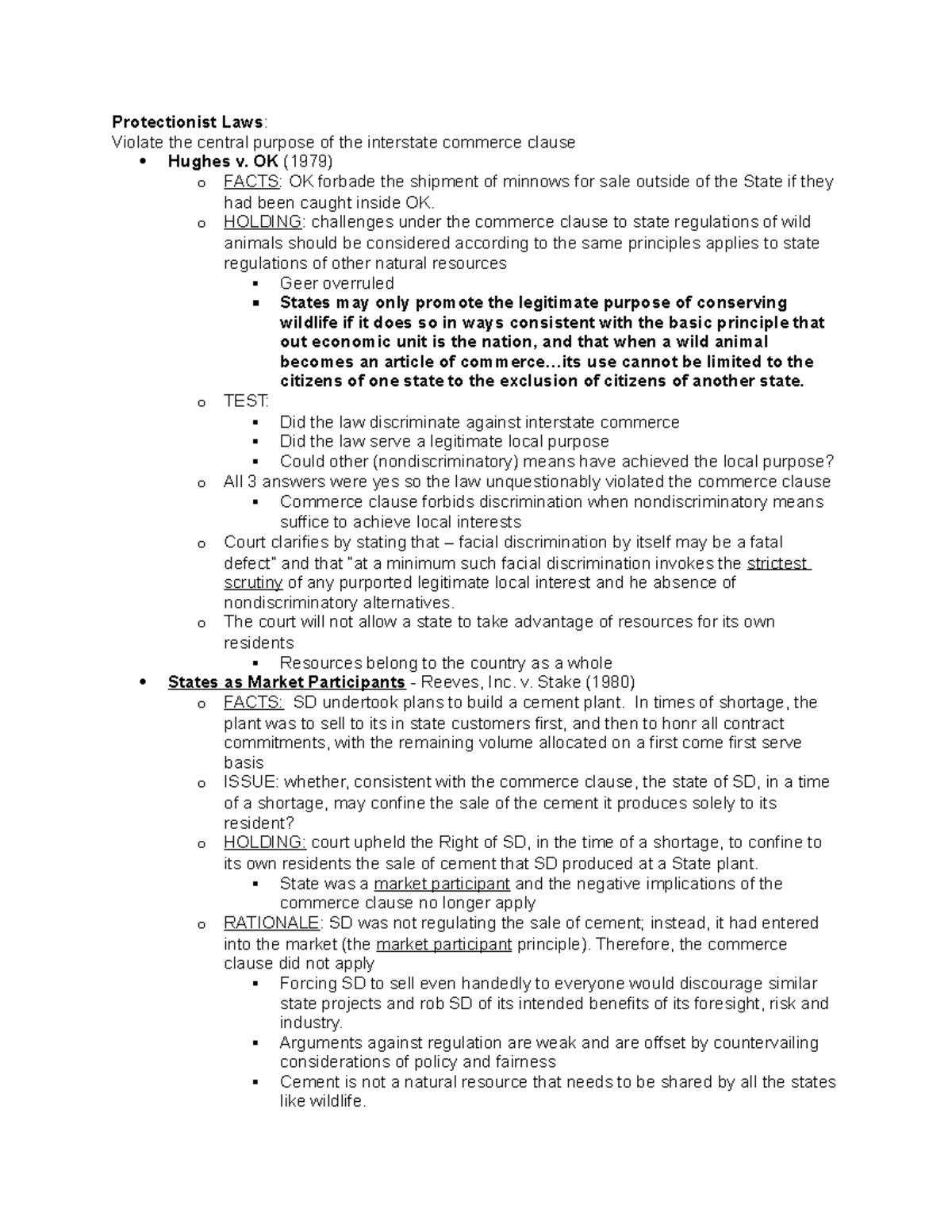 Constitutional Law Outline - 2 - Protectionist Laws: Violate the ...