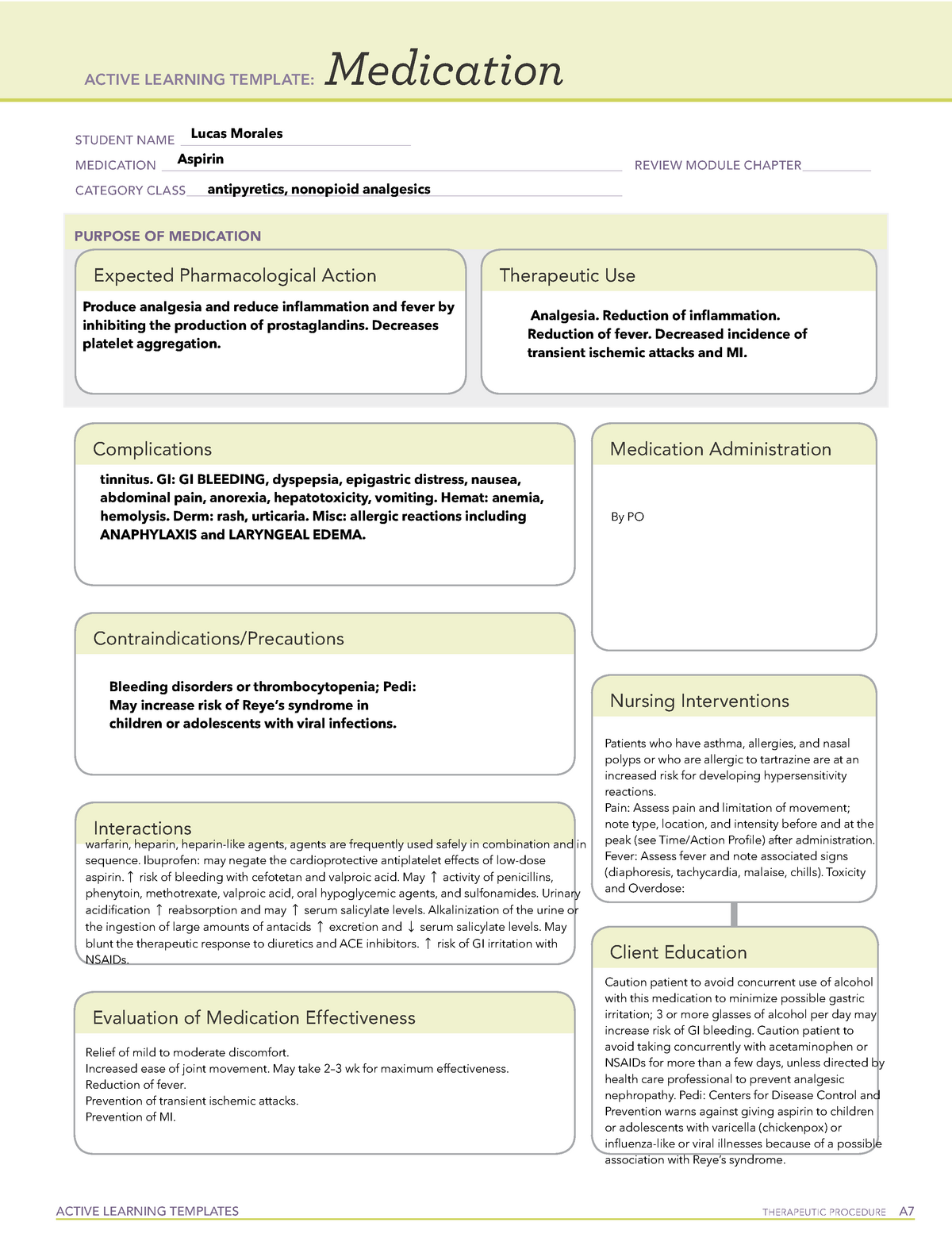aspirin-med-ati-active-learning-templates-therapeutic-procedure-a