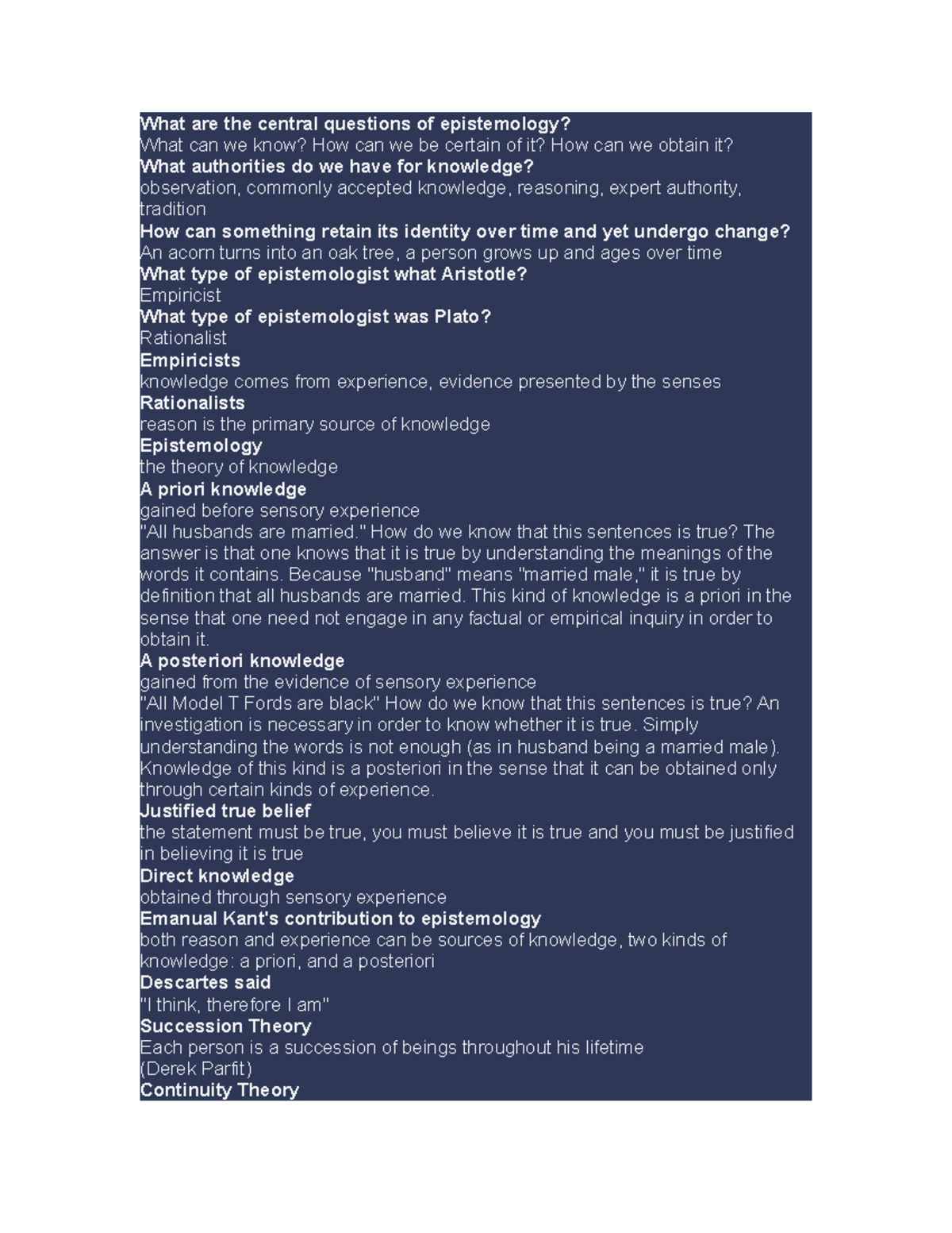 What are the central questions of epistemology - 