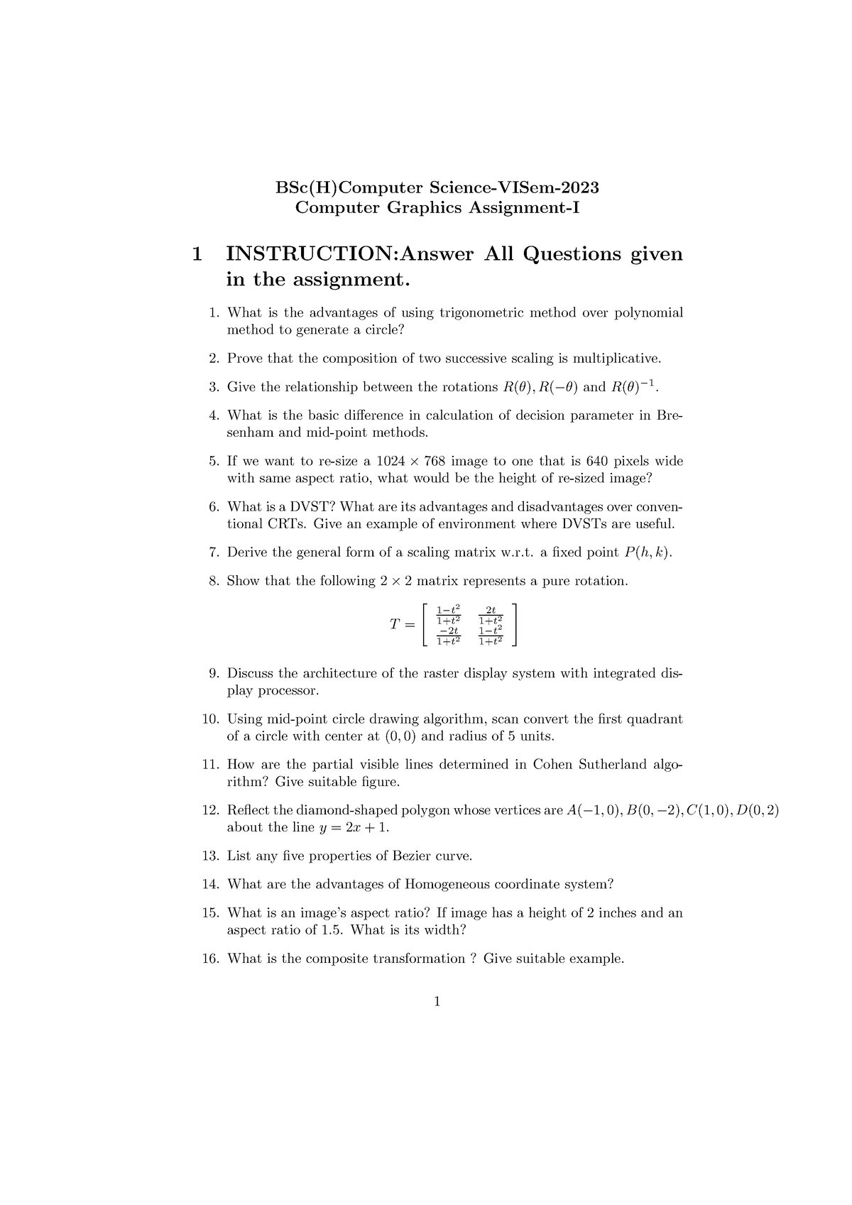 computer graphics assignment questions