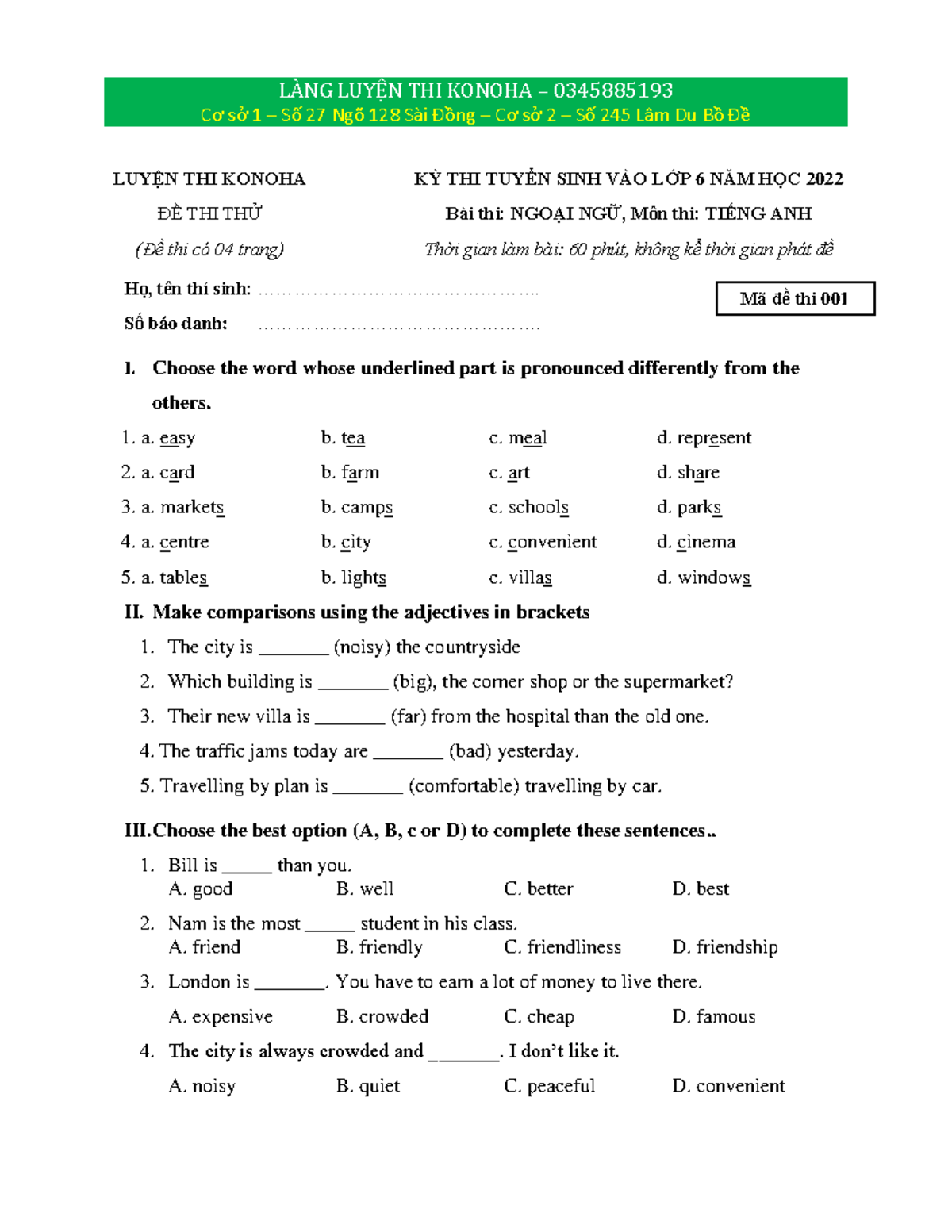 4 Test Unit 5 Tieng Anh 6 Lгђng Luyб N Thi Konoha вђ 0345885193 Cжў Sб џ