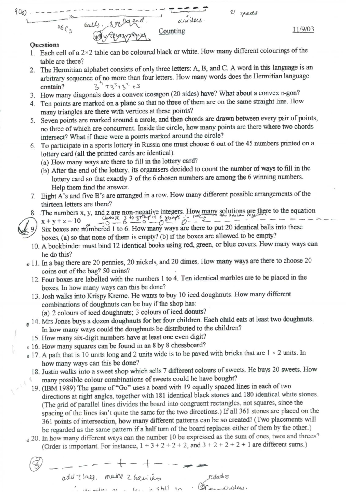 Permutation and combination 1 9(b) U spaces 20 balls. drogend