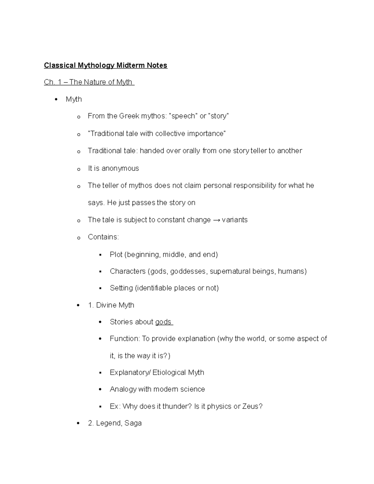 Myth Midterm Notes - Classical Mythology Midterm Notes Ch. 1 – The ...