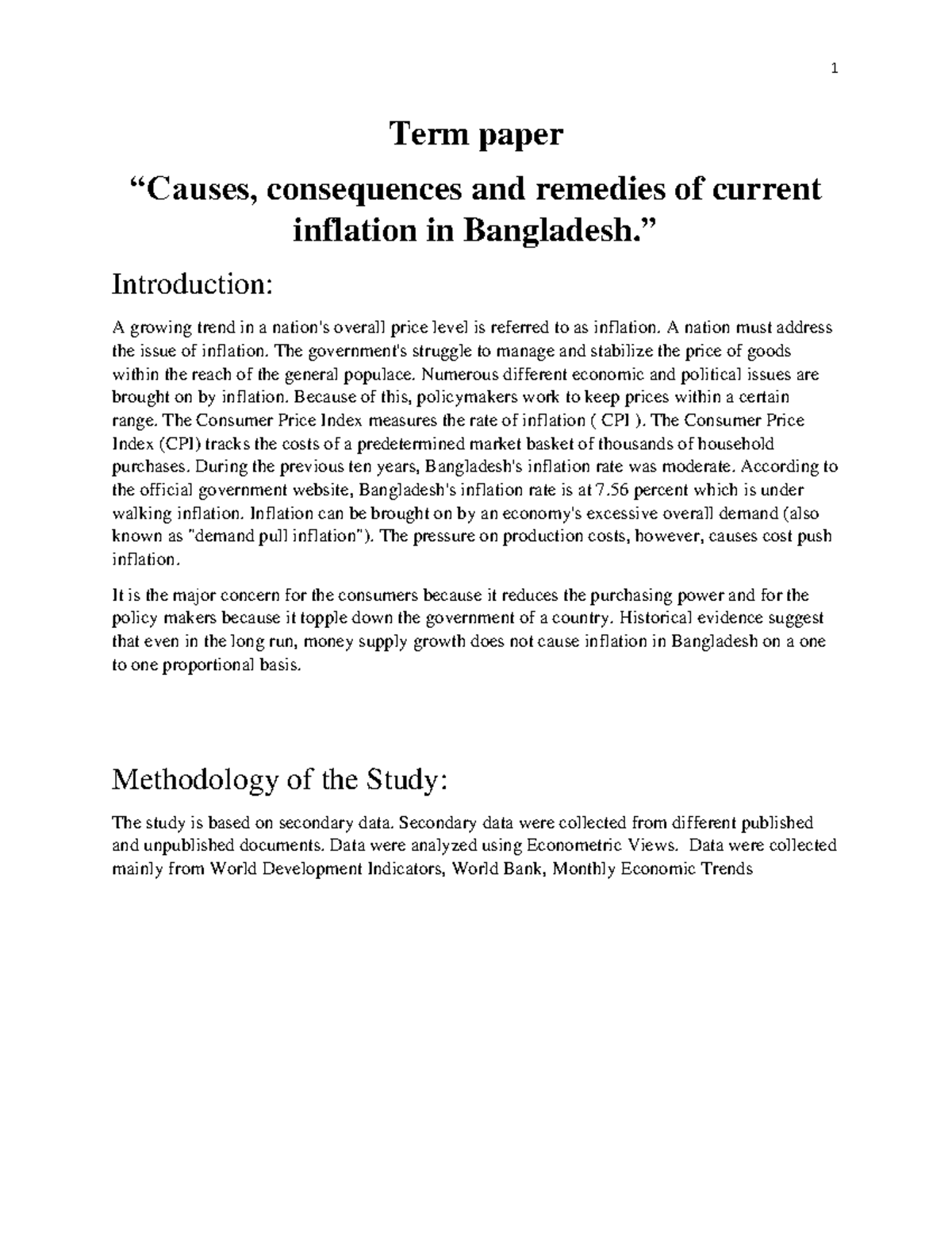 TERM Paper - Term paper “Causes, consequences and remedies of current ...