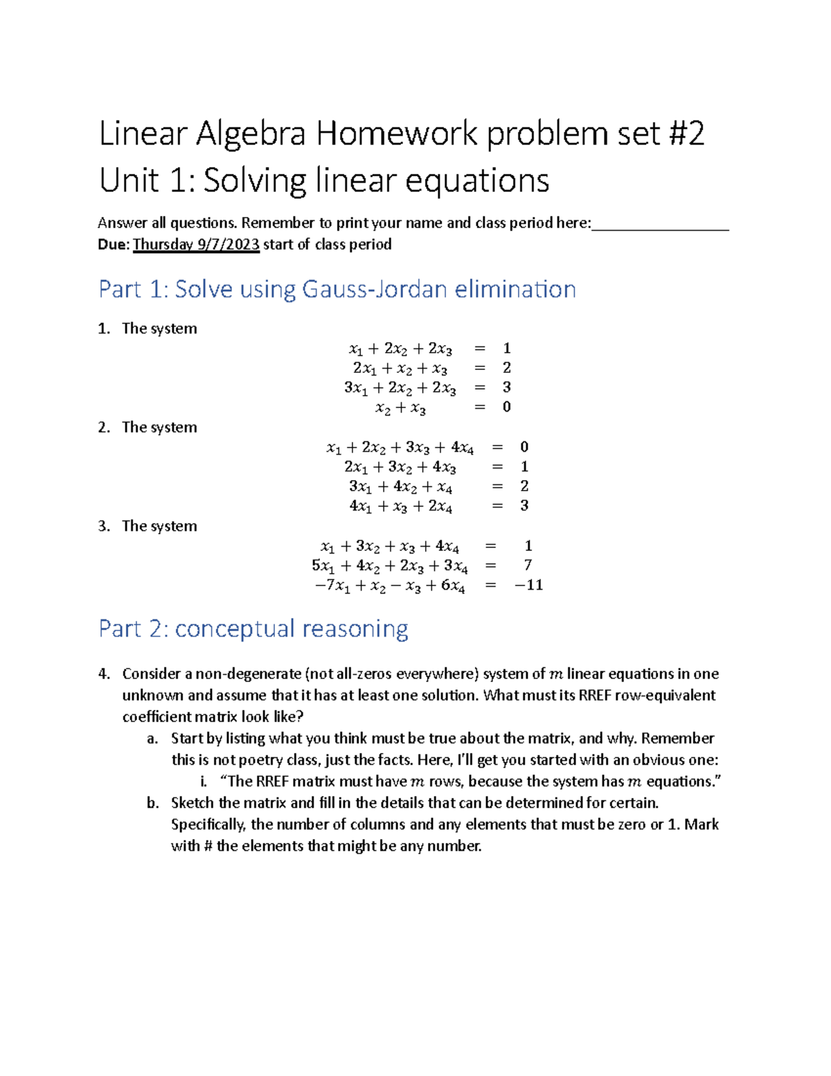 linear equations homework 2 answer key