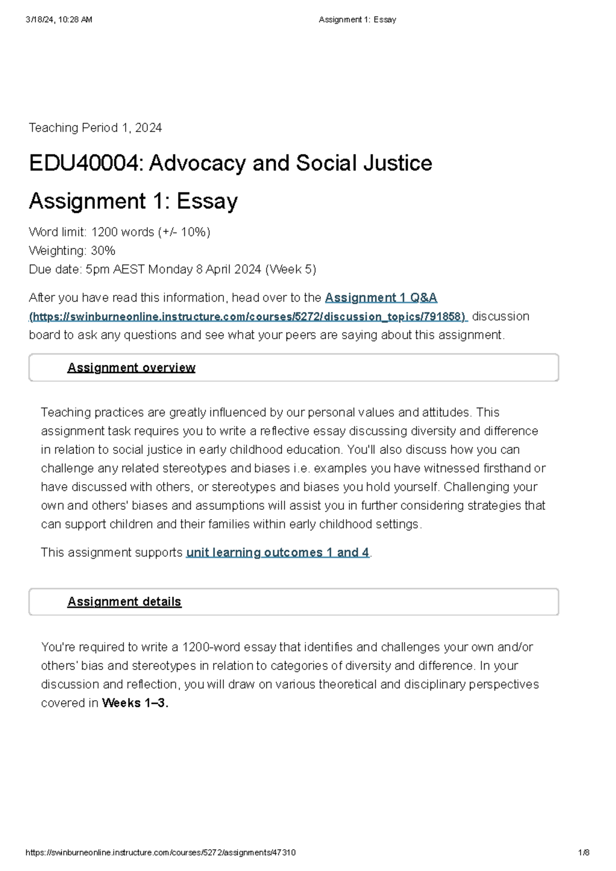 edu40004 advocacy and social justice assignment 1 essay