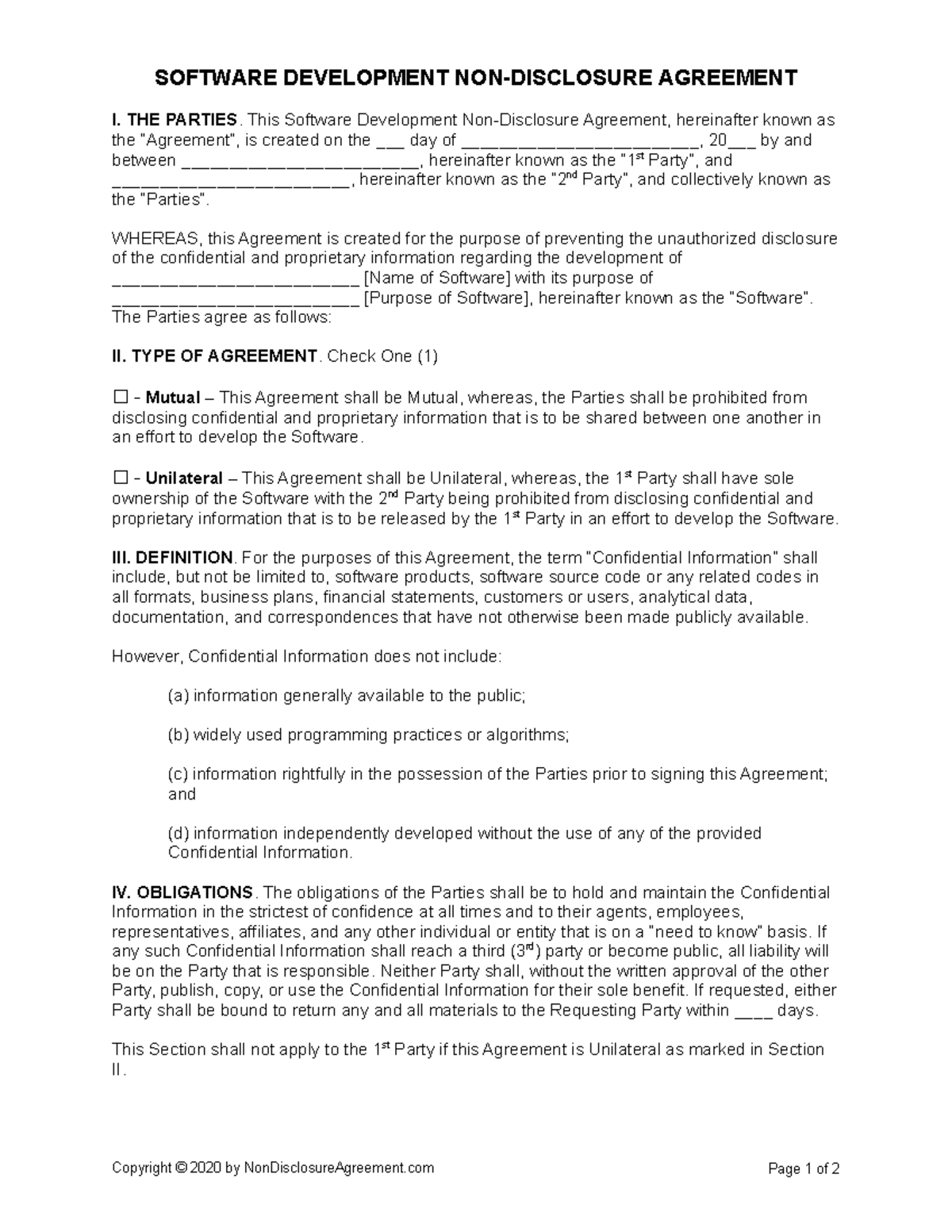 Software Development Non Disclosure Agreement - SOFTWARE DEVELOPMENT ...