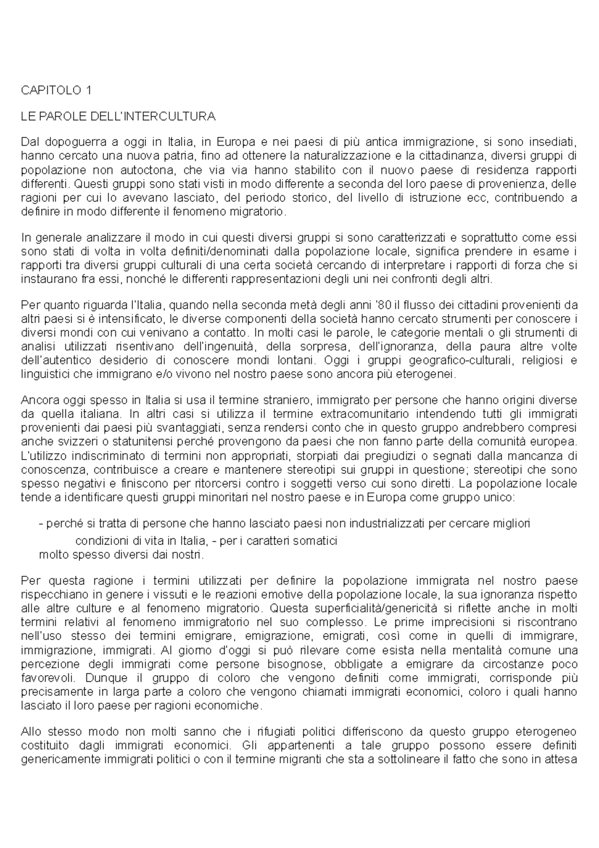 Pedagogia E Didattica Interculturale Capitolo 1 Capitolo 1 Le Parole