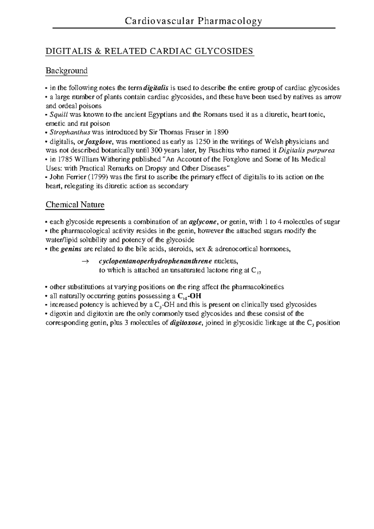 Cardiovascular DIGITALIS & RELATED CARDIAC GLYCOSIDES Background in