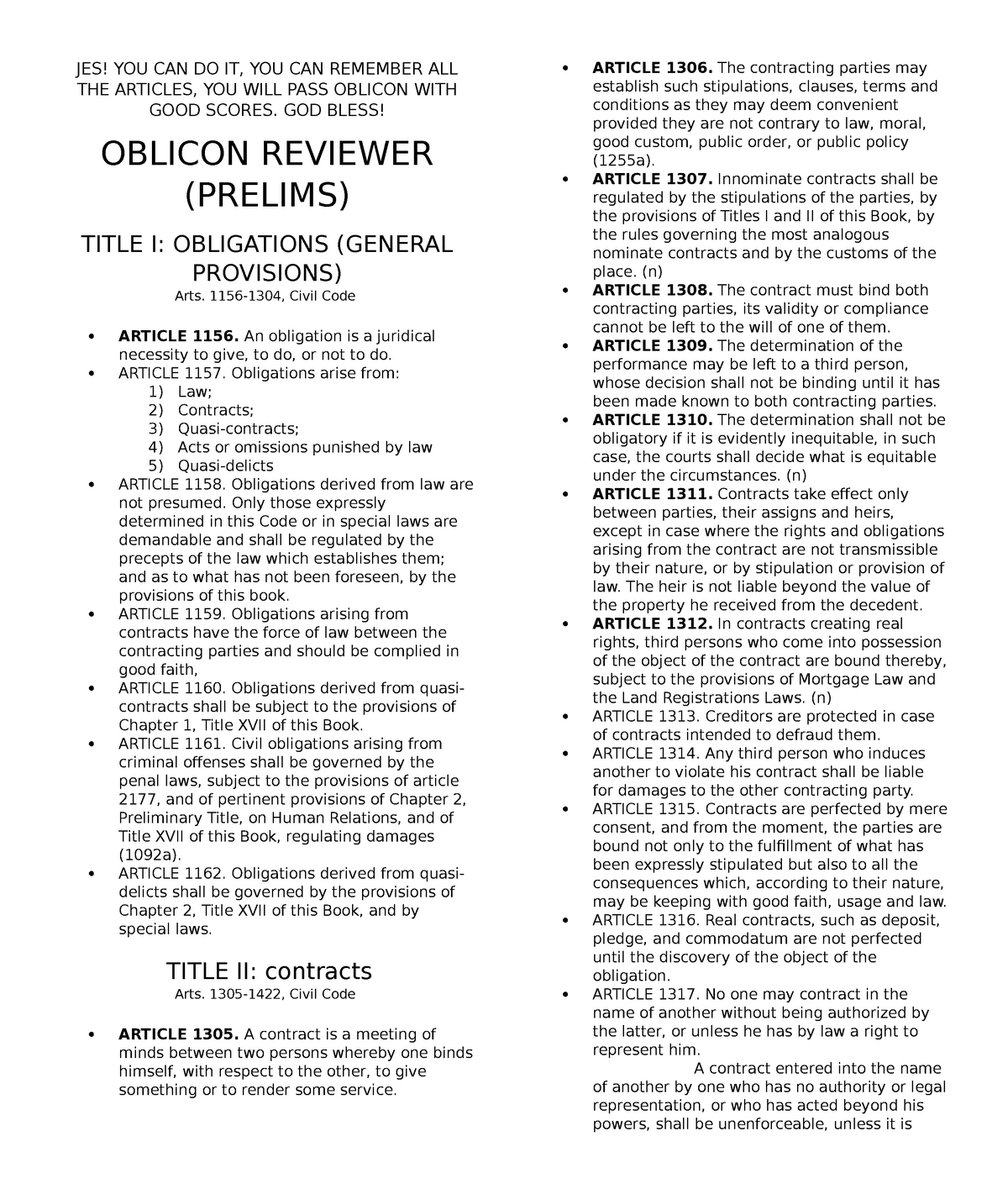 Oblicon Reviewer Of The Law And Rulings Chapter 1-8 - JES! YOU CAN DO ...