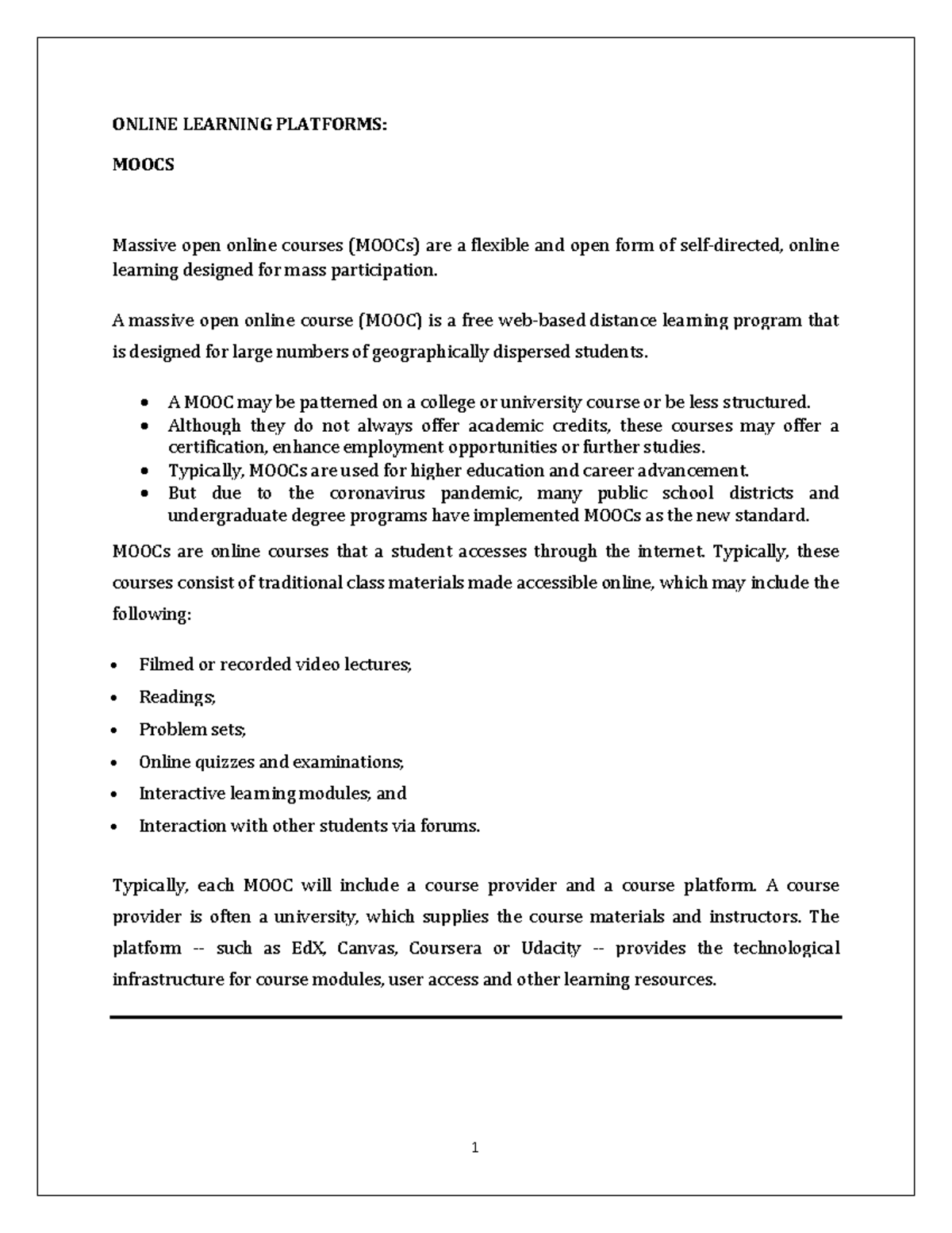 Informatics Note - Simple notes - ONLINE LEARNING PLATFORMS: MOOCS ...